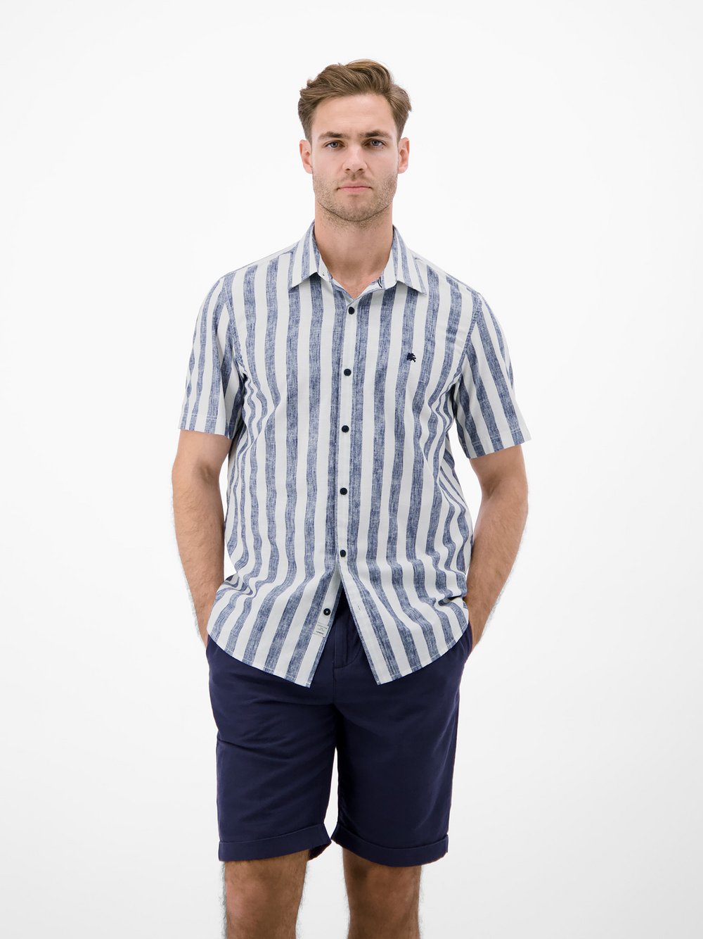 LERROS Kurzarmhemd Herren Regular Fit Baumwolle blau gestreift, L