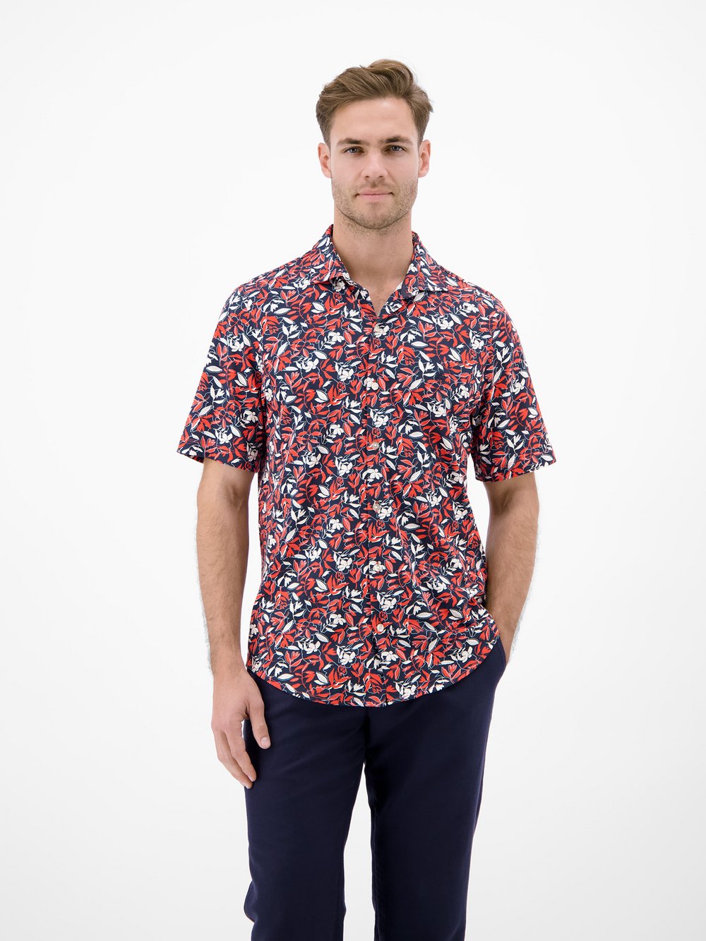 LERROS Kurzarmhemd Herren Regular Fit Baumwolle rot gemustert, M