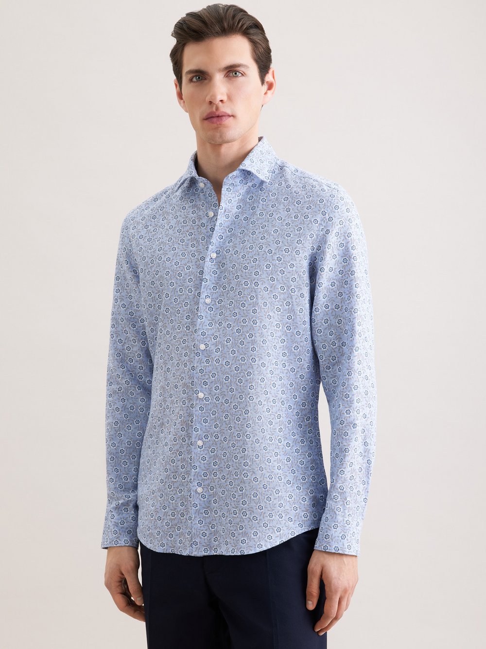 Thumbnail - Seidensticker Leinenhemd Herren Slim Fit blau bedruckt, 44