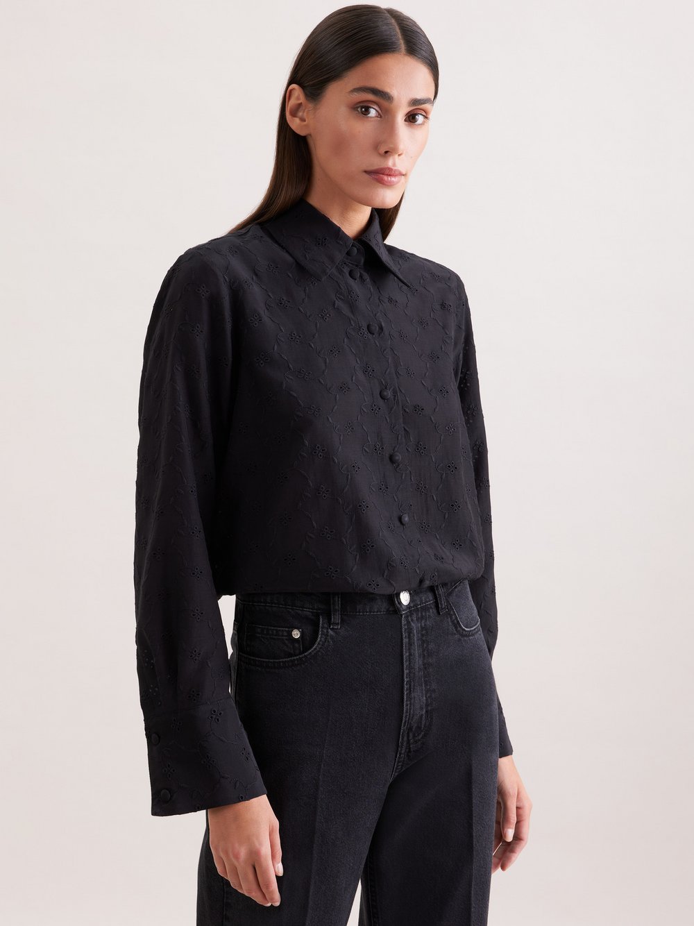 Thumbnail - Seidensticker Hemdbluse Damen Baumwolle schwarz gemustert, 38