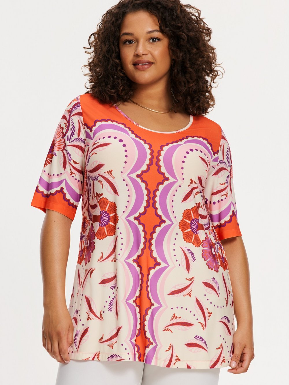 YOEK Tunika Damen orange bedruckt, 58-60