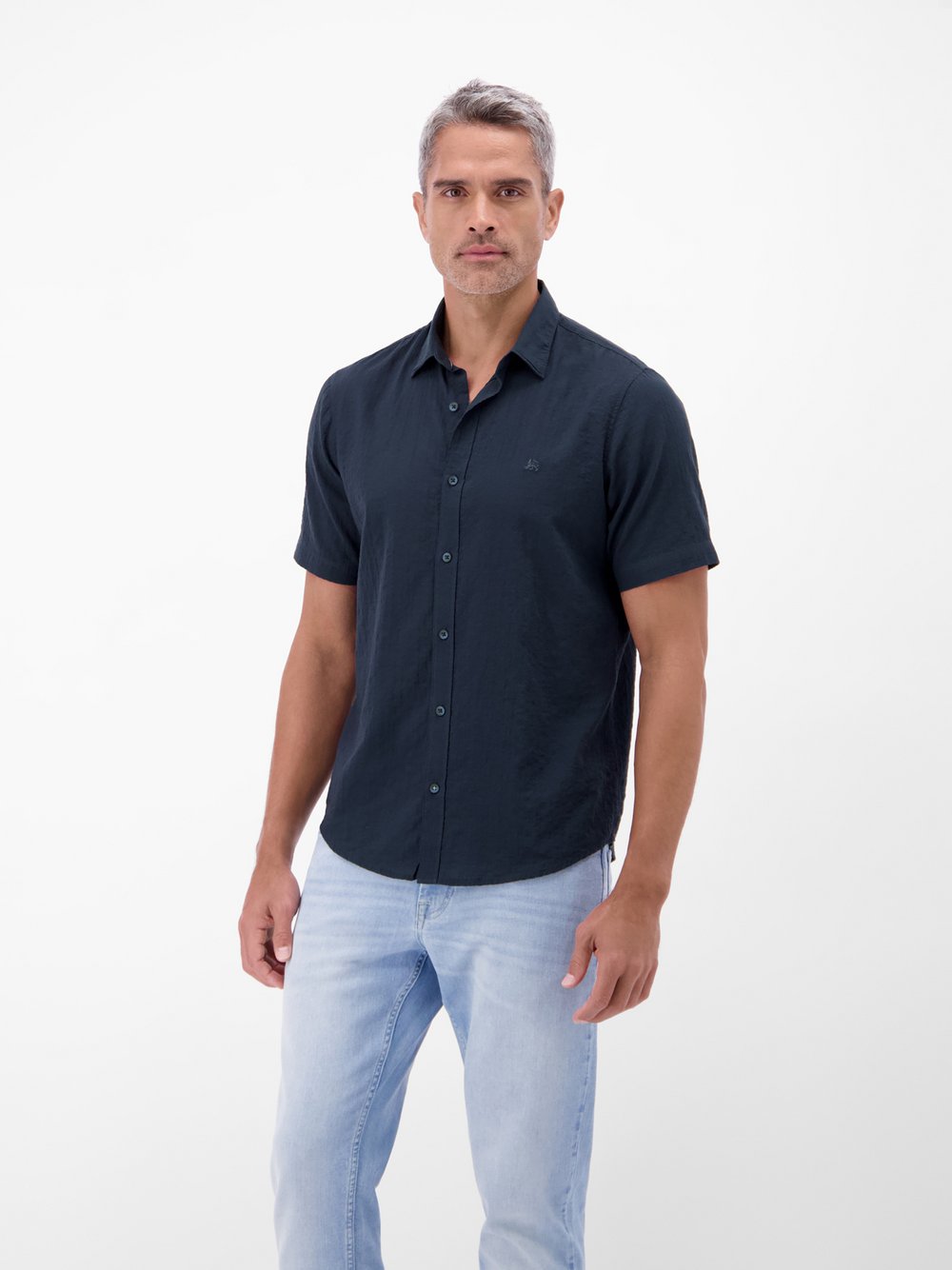 LERROS Kurzarmhemd Herren Regular Fit Baumwolle blau, L