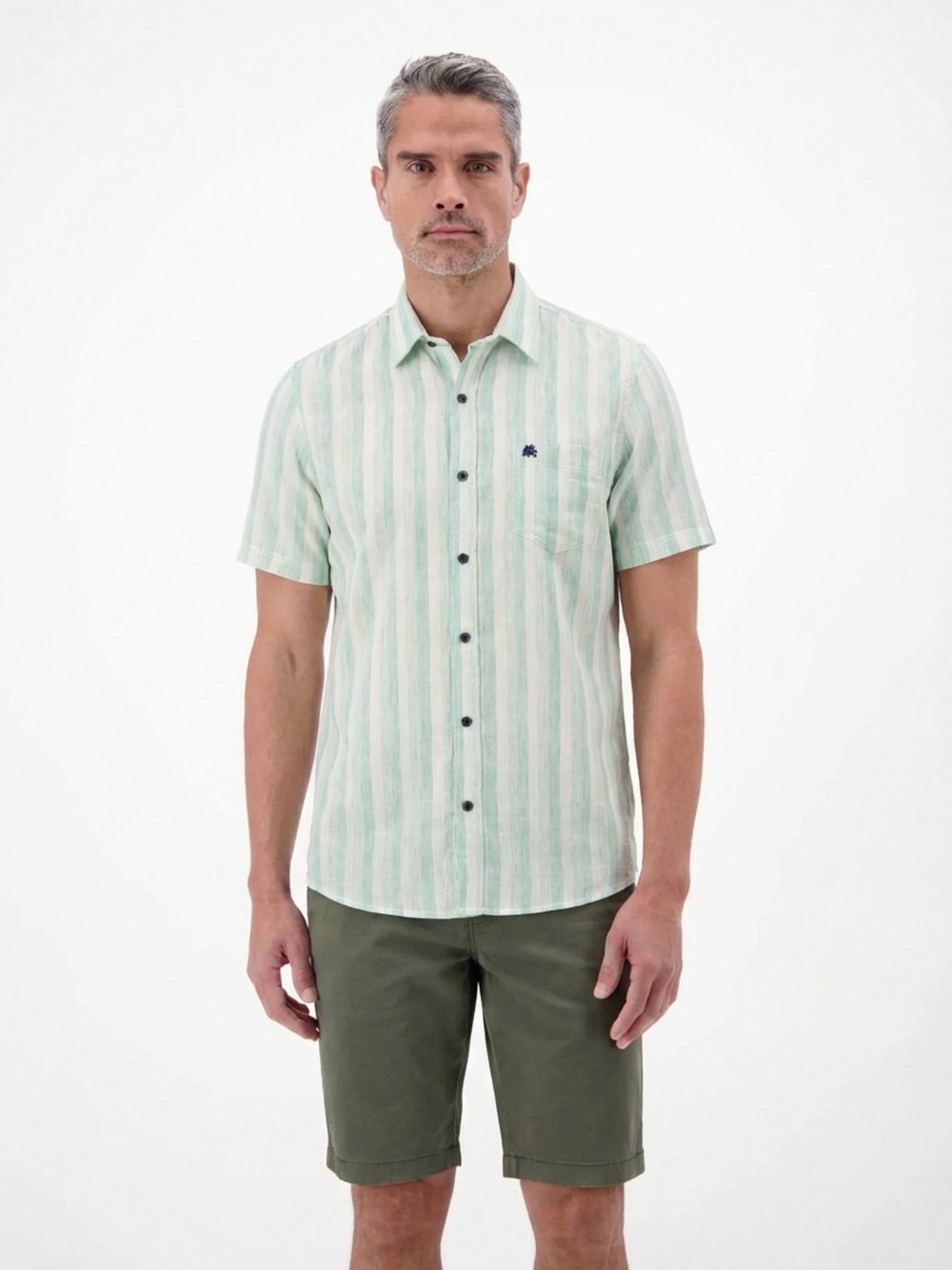 LERROS Kurzarmhemd Herren Regular Fit grün gestreift, XXXL