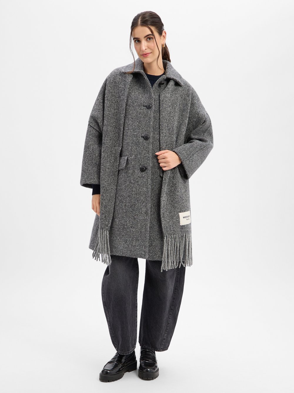Weekend Max Mara Latino Logo Patch Tweed Scarf Coat - Bild 5