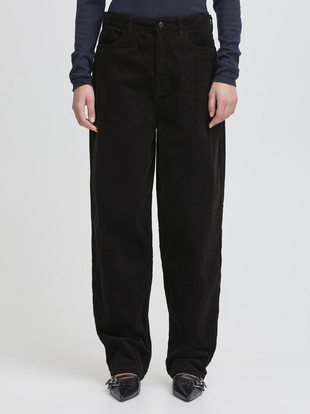 Ichi Hose IHFOCARO Damen Baumwolle schwarz gestreift, 38