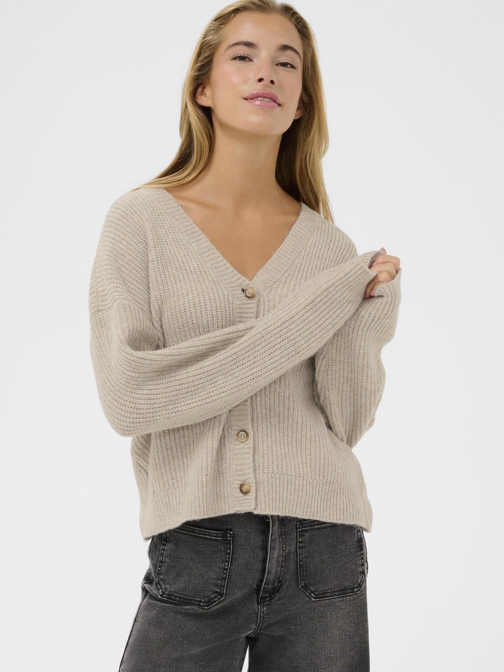 Thumbnail - Kaffe Strickjacke KAfiorella Damen beige, XXL