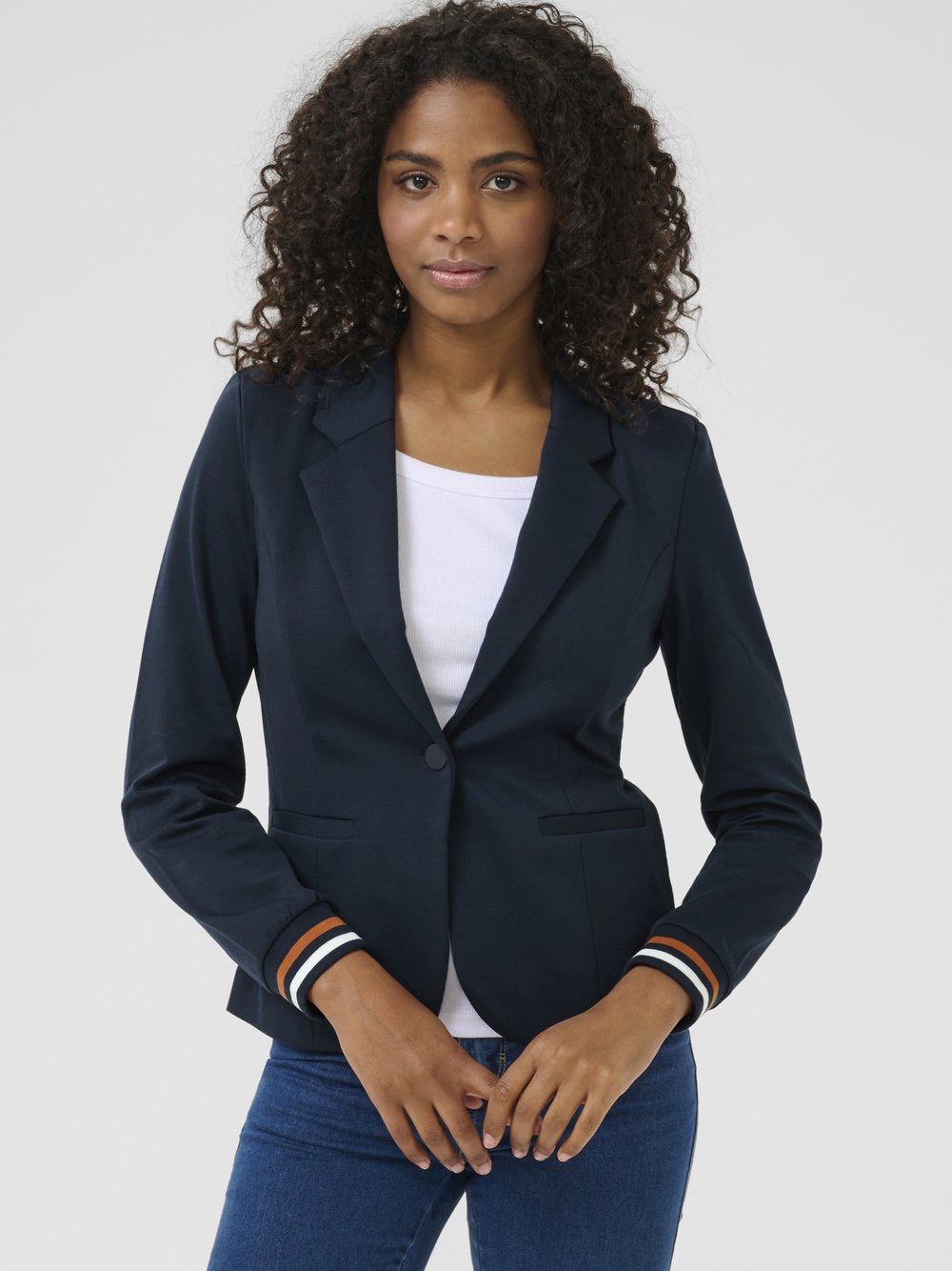 Kaffe - Gestreifter Midnight Blazer Mit Sportlichem Touch - Jackets - Damen - Blau - 2XL - Bild 5