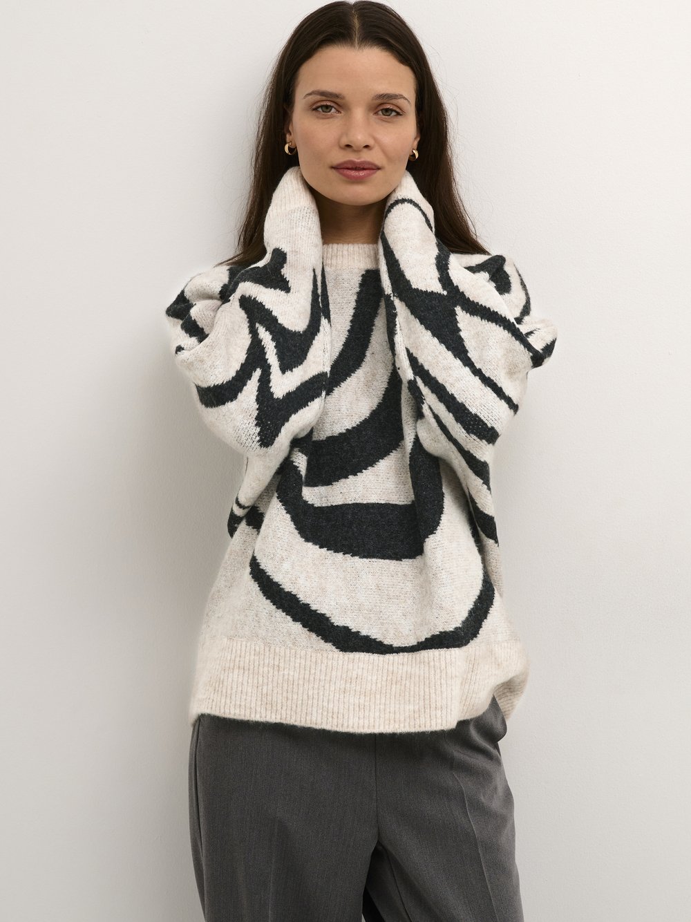 Kaffe Strickpullover KAbirthe Damen beige gemustert, XXL