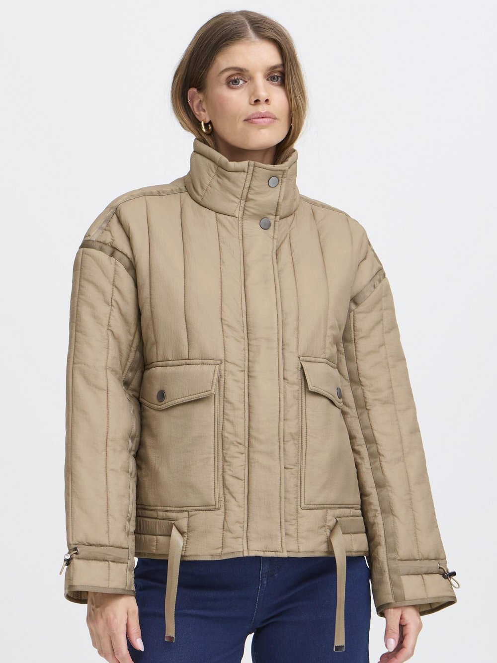 fransa Jacke FREVITA Damen Polyamid beige strukturiert, XXL
