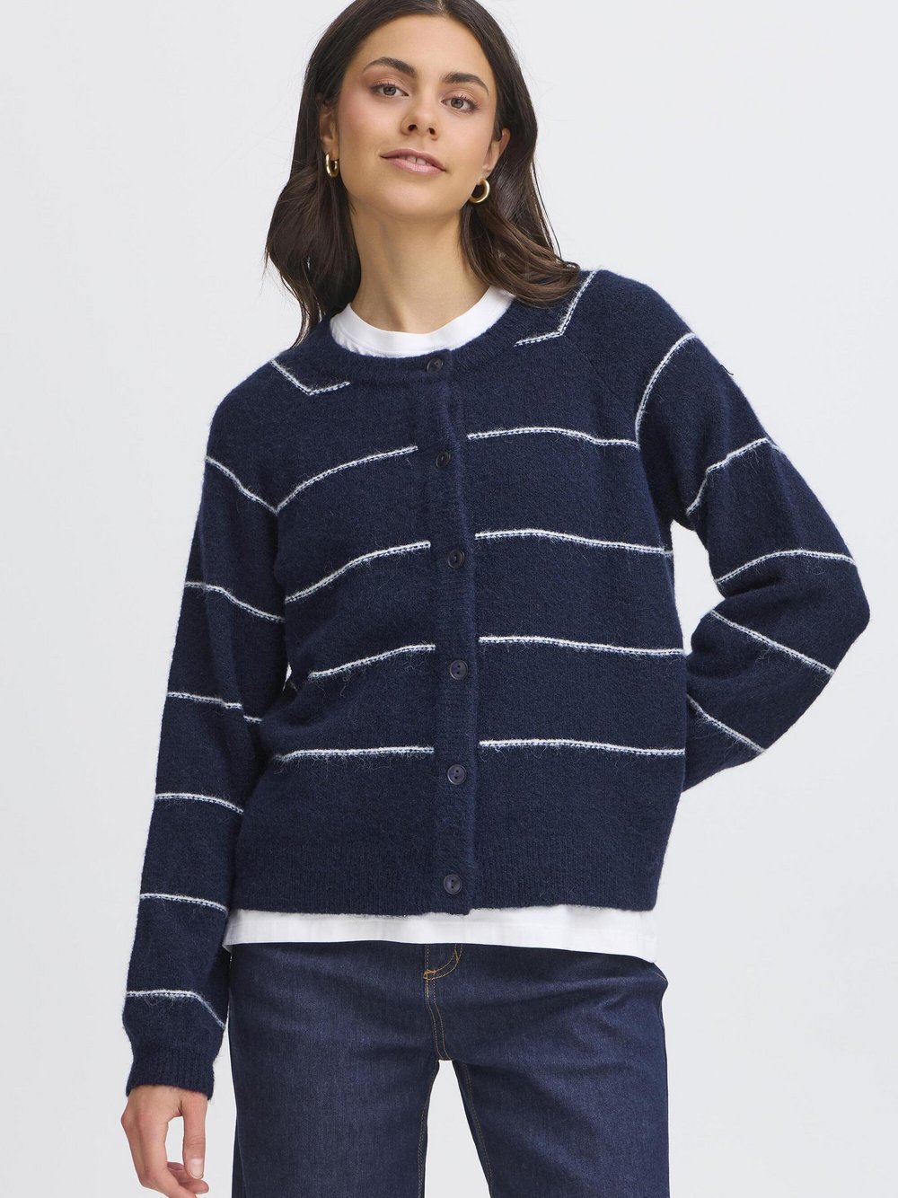 fransa Strickjacke FRKENDRA Damen blau gestreift, XXL