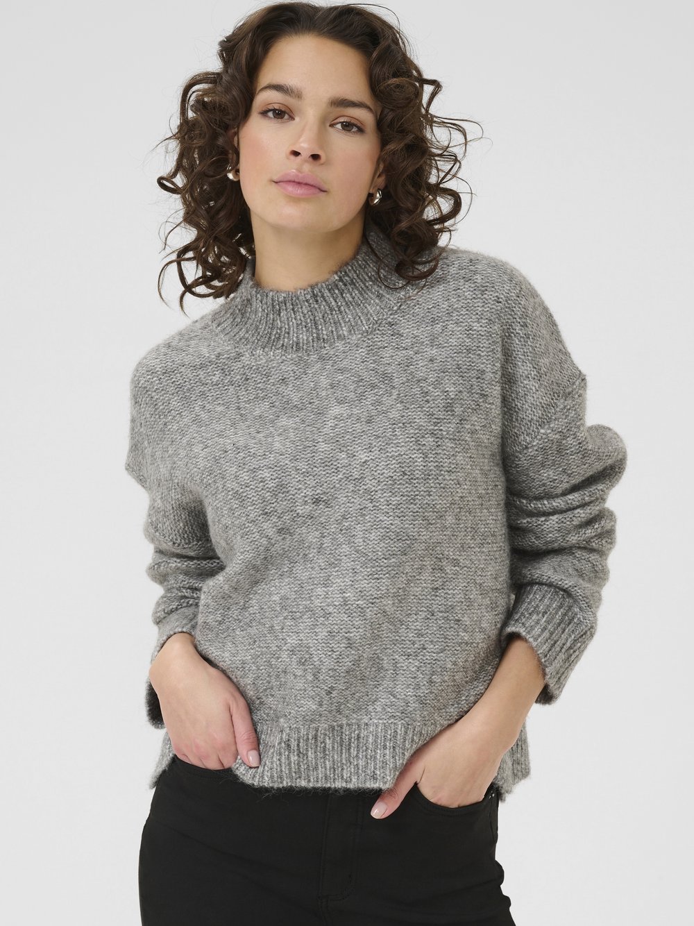 Kaffe Strickpullover KAlabis Damen grau strukturiert, XXL