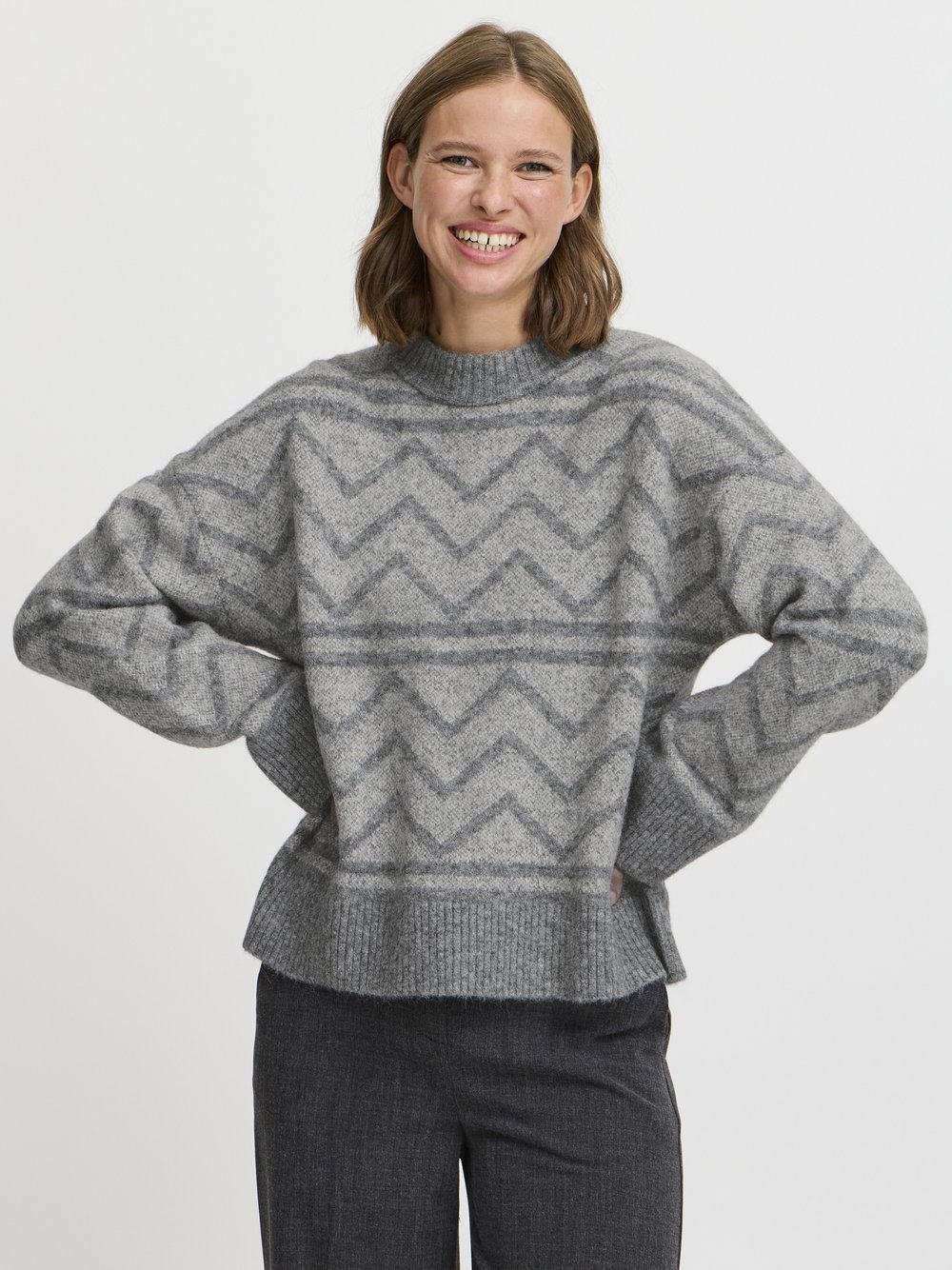 B.Young Strickpullover BYOMEA Damen grau gemustert, L
