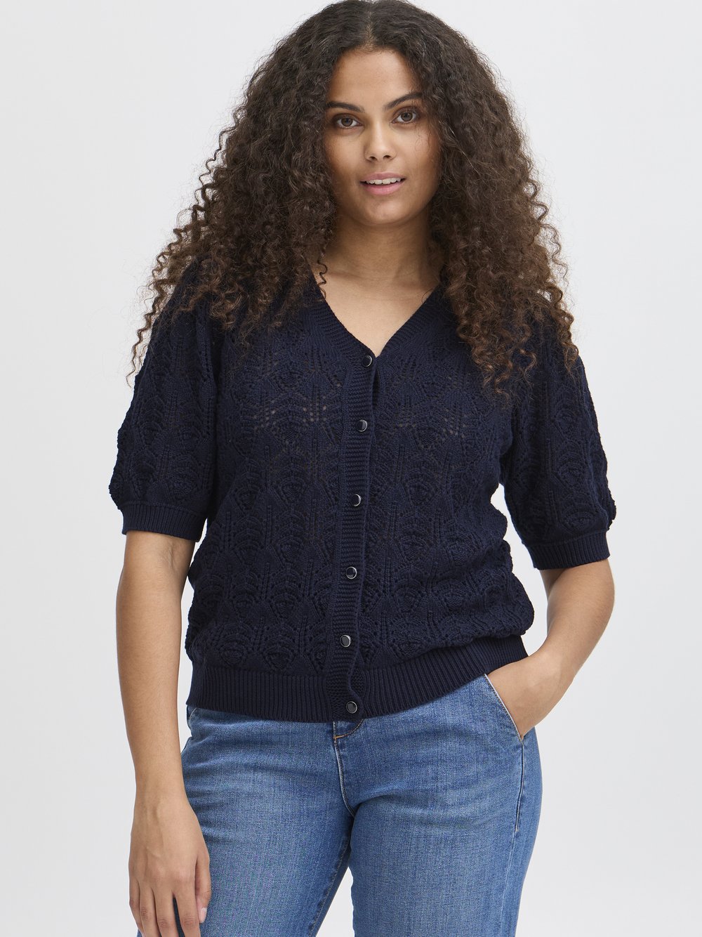 Thumbnail - fransa Strickjacke FRKATELEEN Damen Baumwolle blau, XS