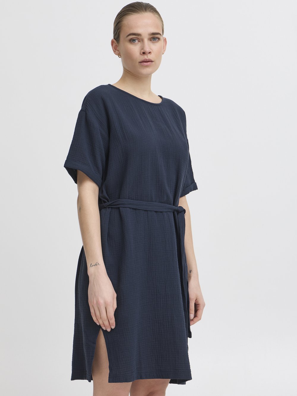 Ichi Kleid IHMIKA Damen Baumwolle blau, 42