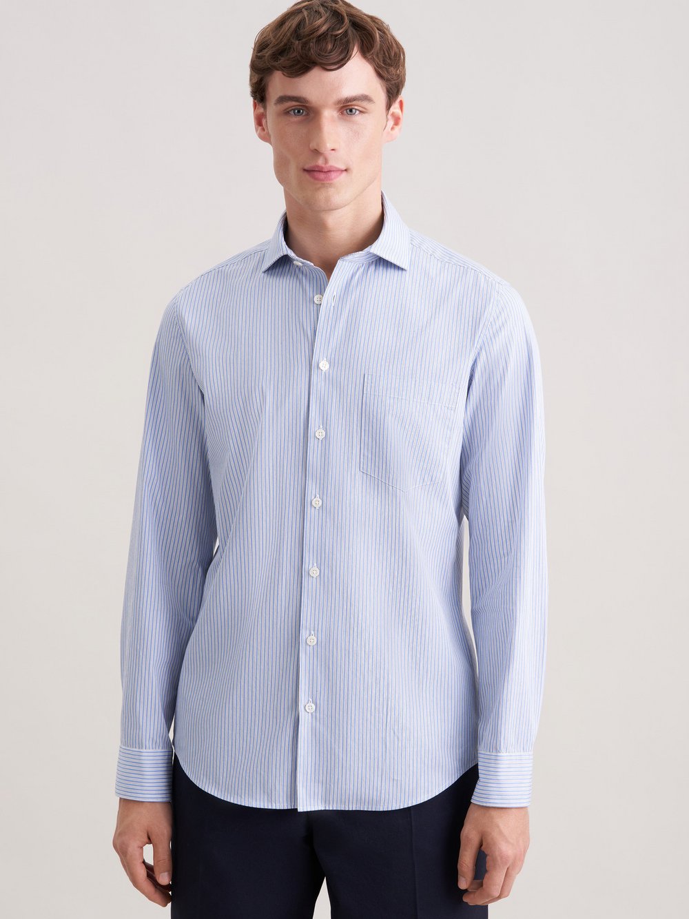 Seidensticker Casual Hemd Herren Slim Fit Baumwolle blau gestreift, 37