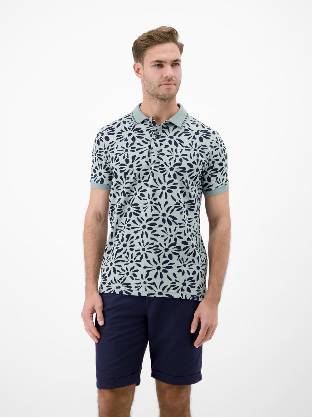 LERROS Poloshirt Herren Baumwolle grau gemustert, L