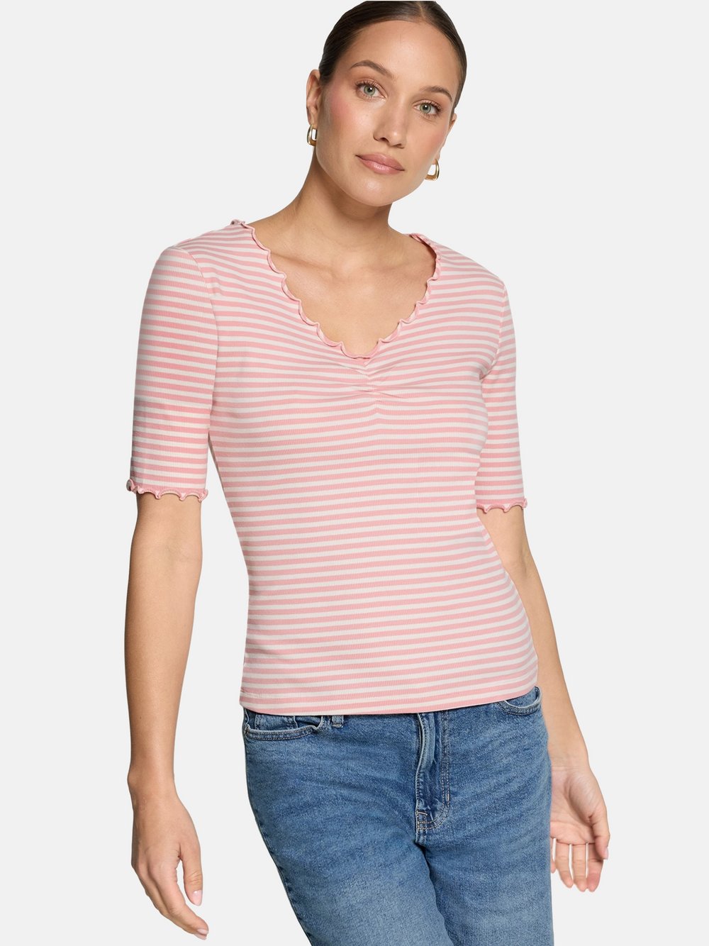 zero Halbarm-Shirt Damen Baumwolle rosa gestreift, 40