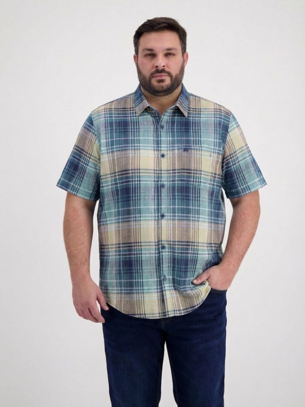 LERROS Kurzarmhemd Herren Regular Fit Baumwolle grün kariert, 4XL