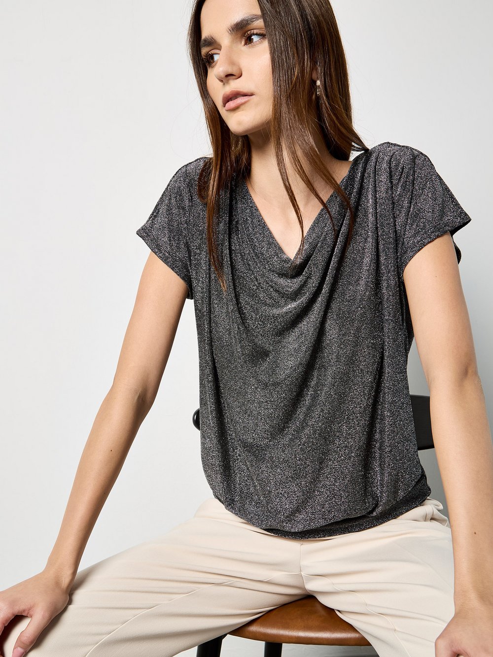 VAN GRAAF Apricot Damen Schwarz Bluse Polyamid Größe 34