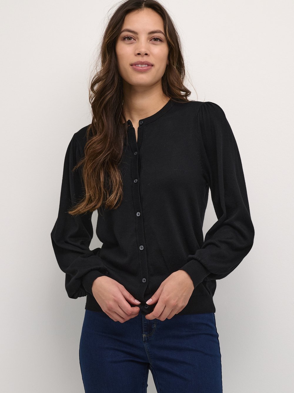Kaffe - Schwarzer Tiefer Cardigan Mit Puffärmeln - Knitwear - Damen - Schwarzk - Xs - Bild 4