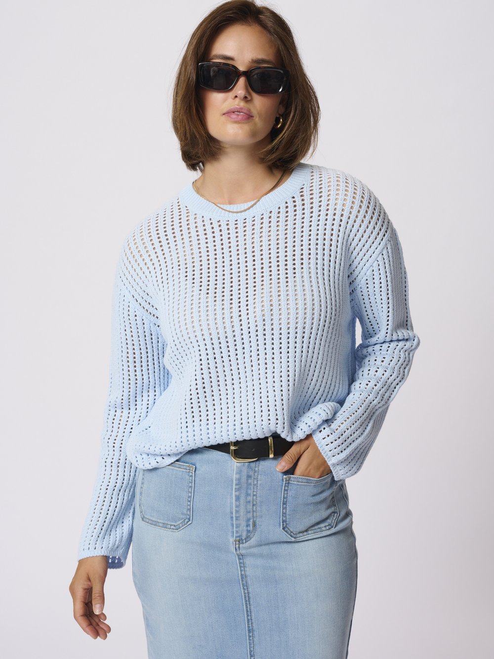 Kaffe Strickpullover KAsolar Damen hellblau, S