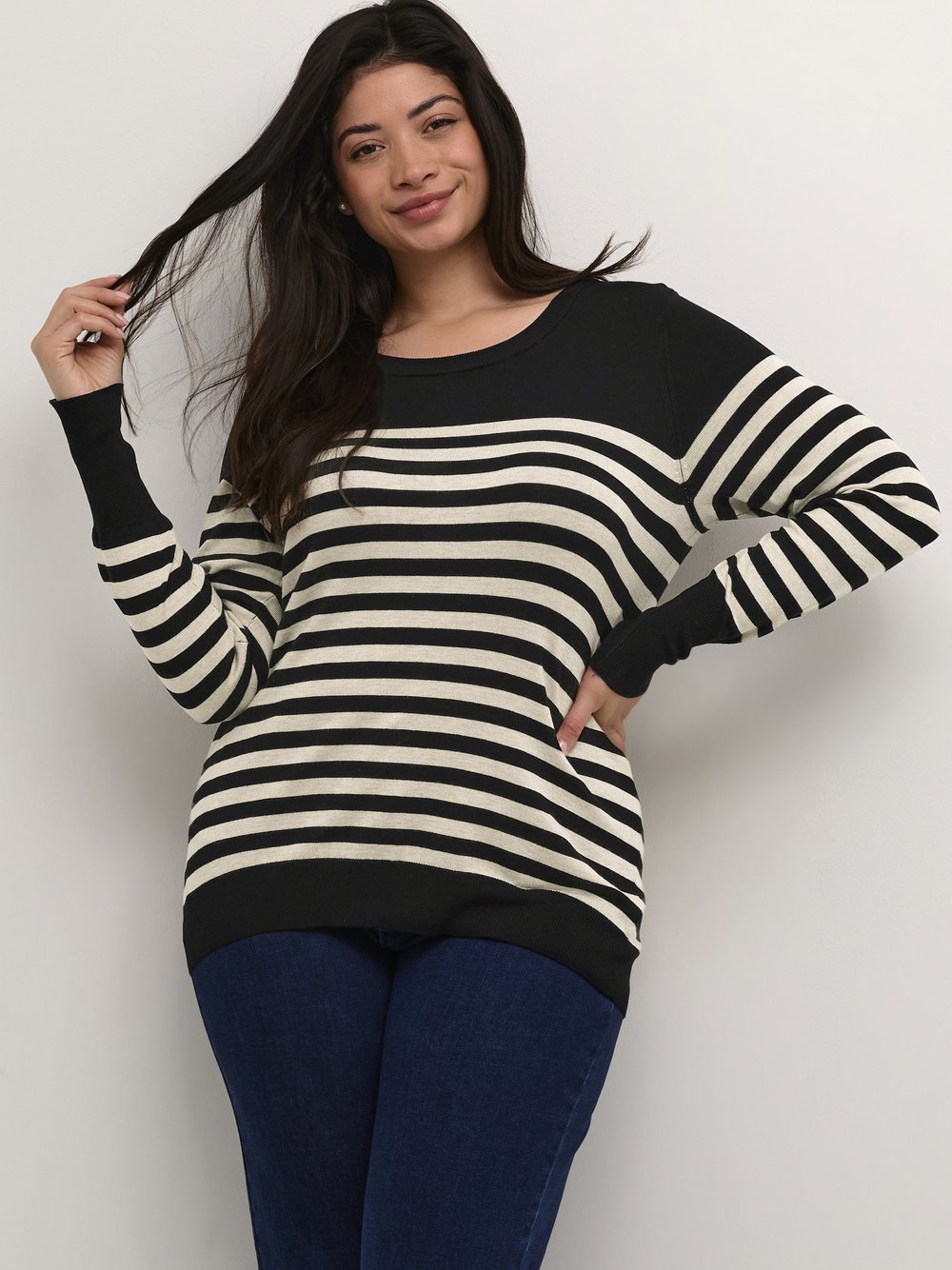 Kaffe Curve - Gestreifter Strickpullover Schwarz/Grau Mel. Streifen - Knitwear - Damen - Schwarzk - S - Bild 4