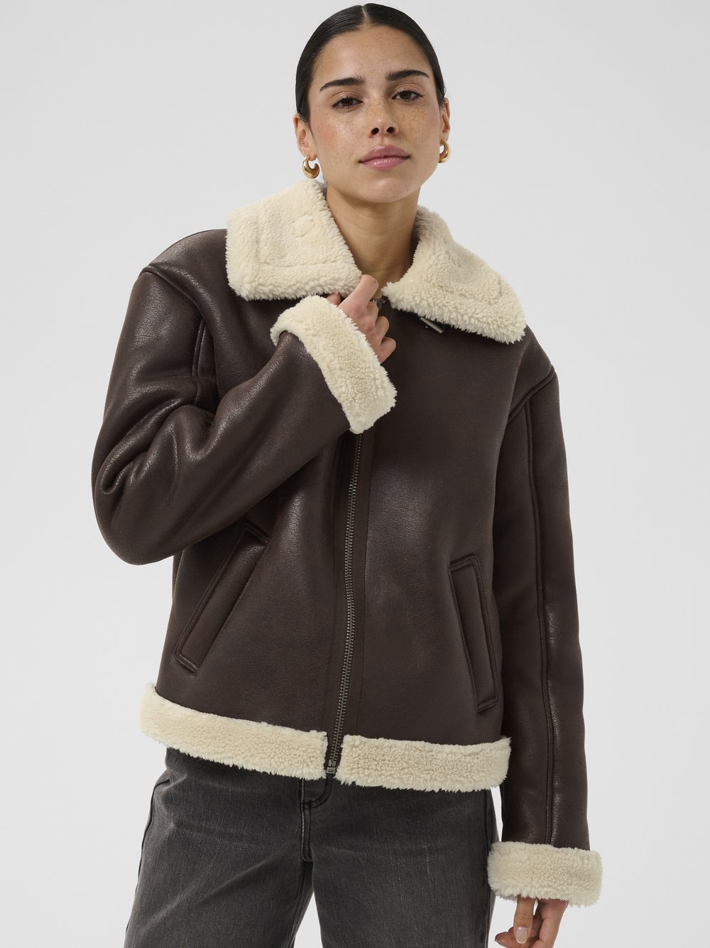 Kaffe Damen Marron Lederjacke Arabella - Bild 3