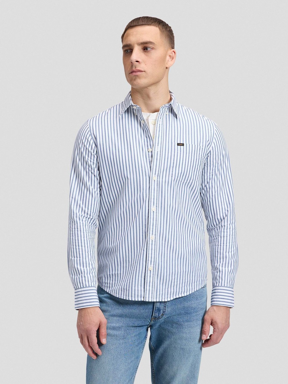 Lee, Herren, Hemden, Langarmhemd Button Down, Weiss, Blau, (L) - Bild 3