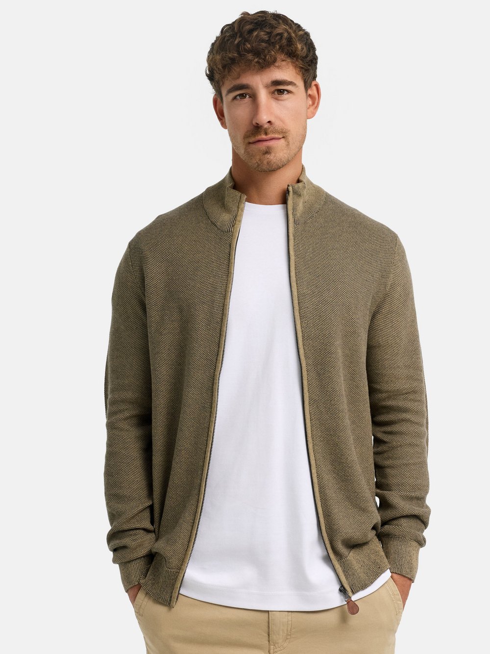 VAN GRAAF Indicode Herren Beige Strickjacke Baumwolle Extra Groß