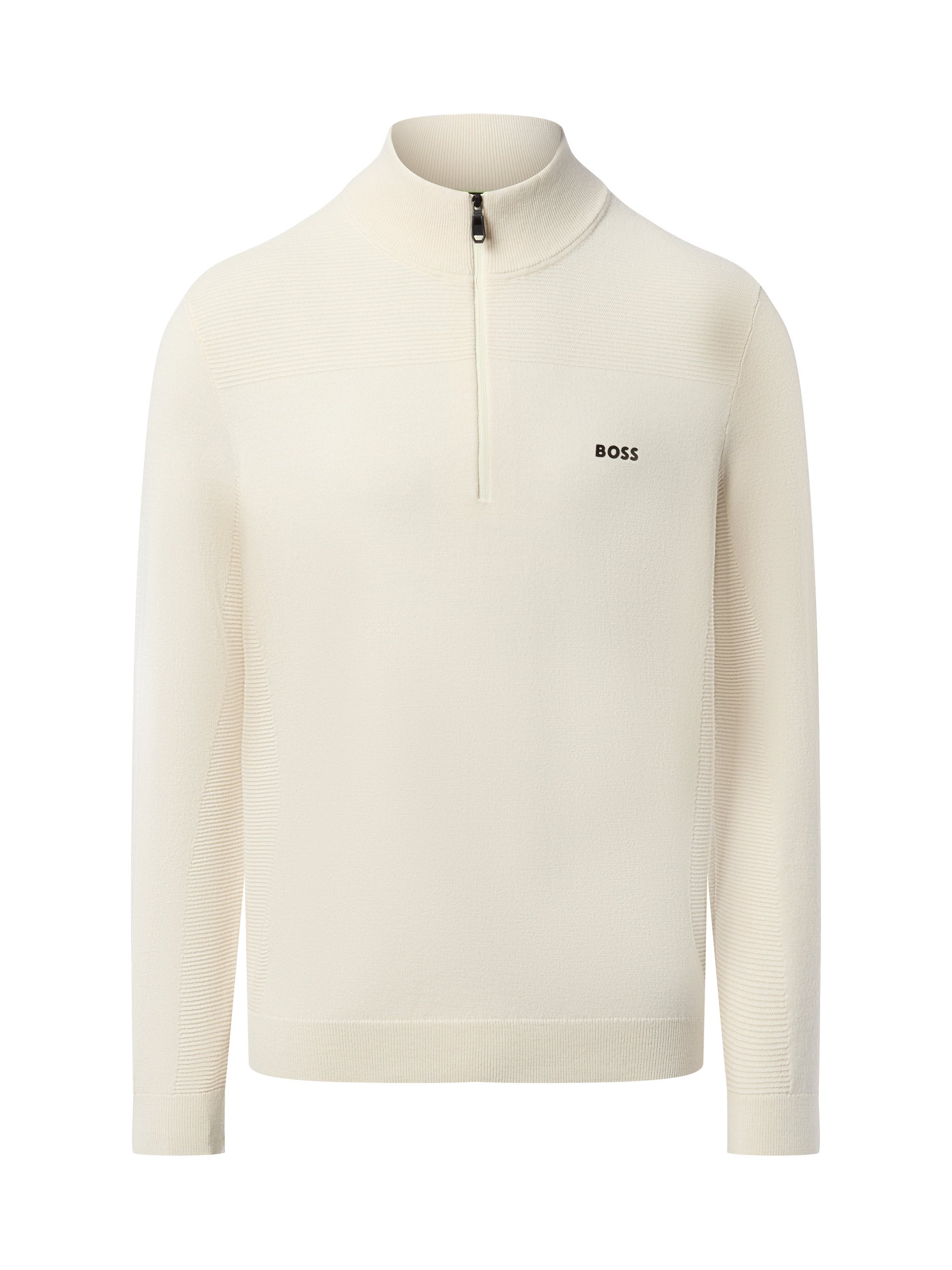 BOSS Green sweter z dzianiny z wełną pierwotną - Momentum Mężczyźni Sztuczne włókno beżowy|biały