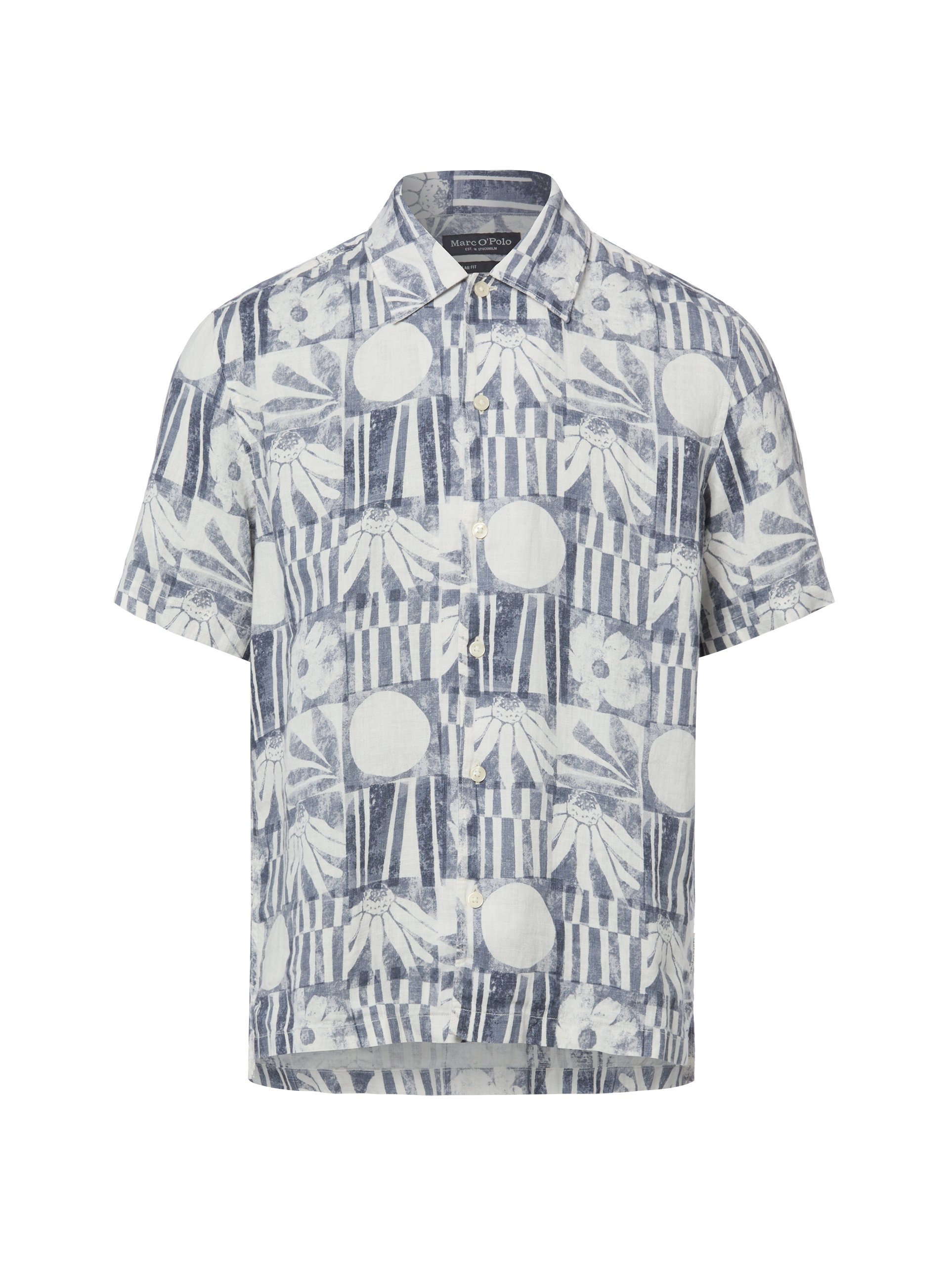 Marc O'Polo koszula lniana Mężczyźni Regular Fit len (100%) niebieski|wielokolorowy