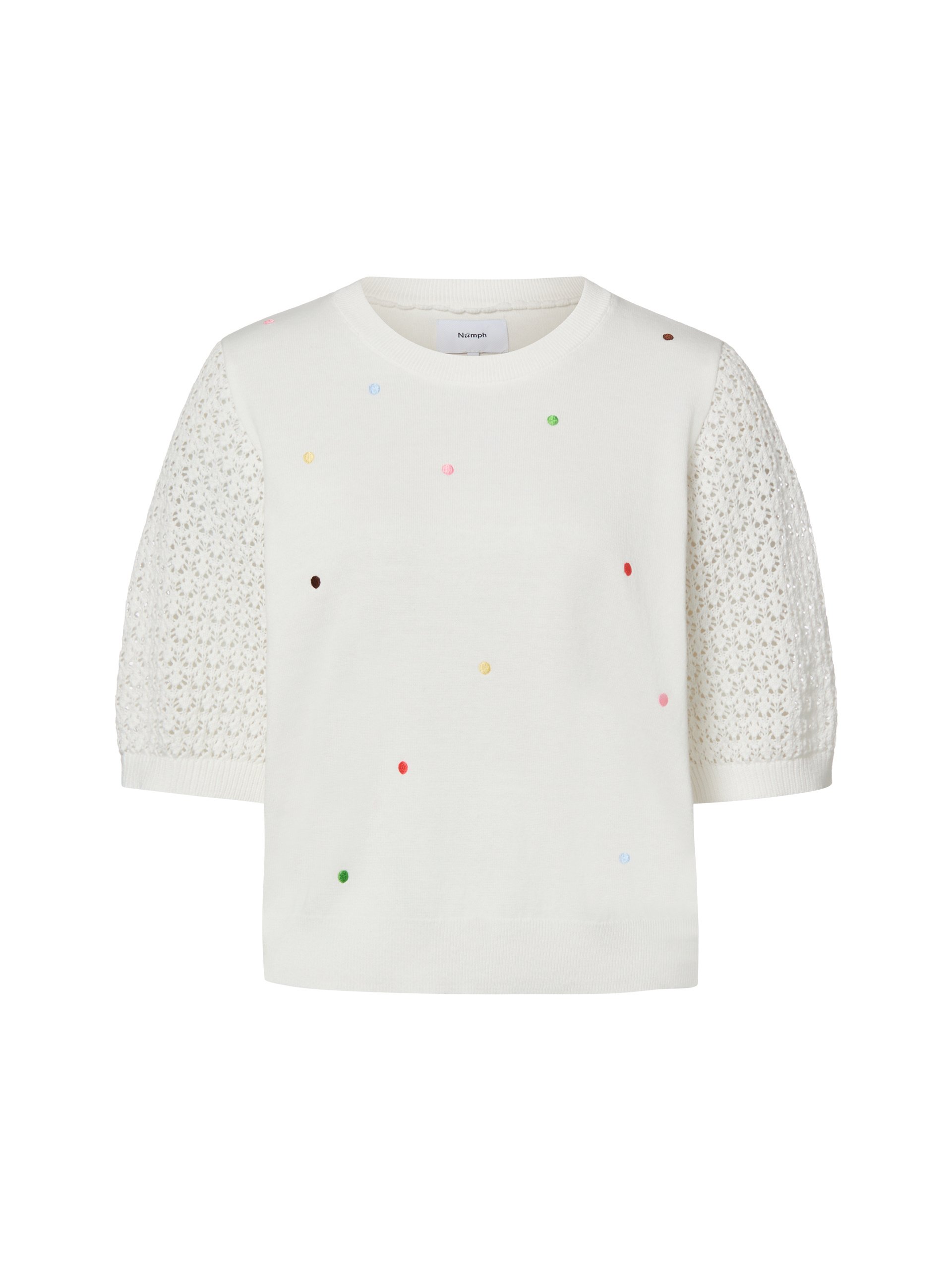 Nümph Sweter z krótkim rękawem - NULulo Kobiety Bawełna (100%) biały
