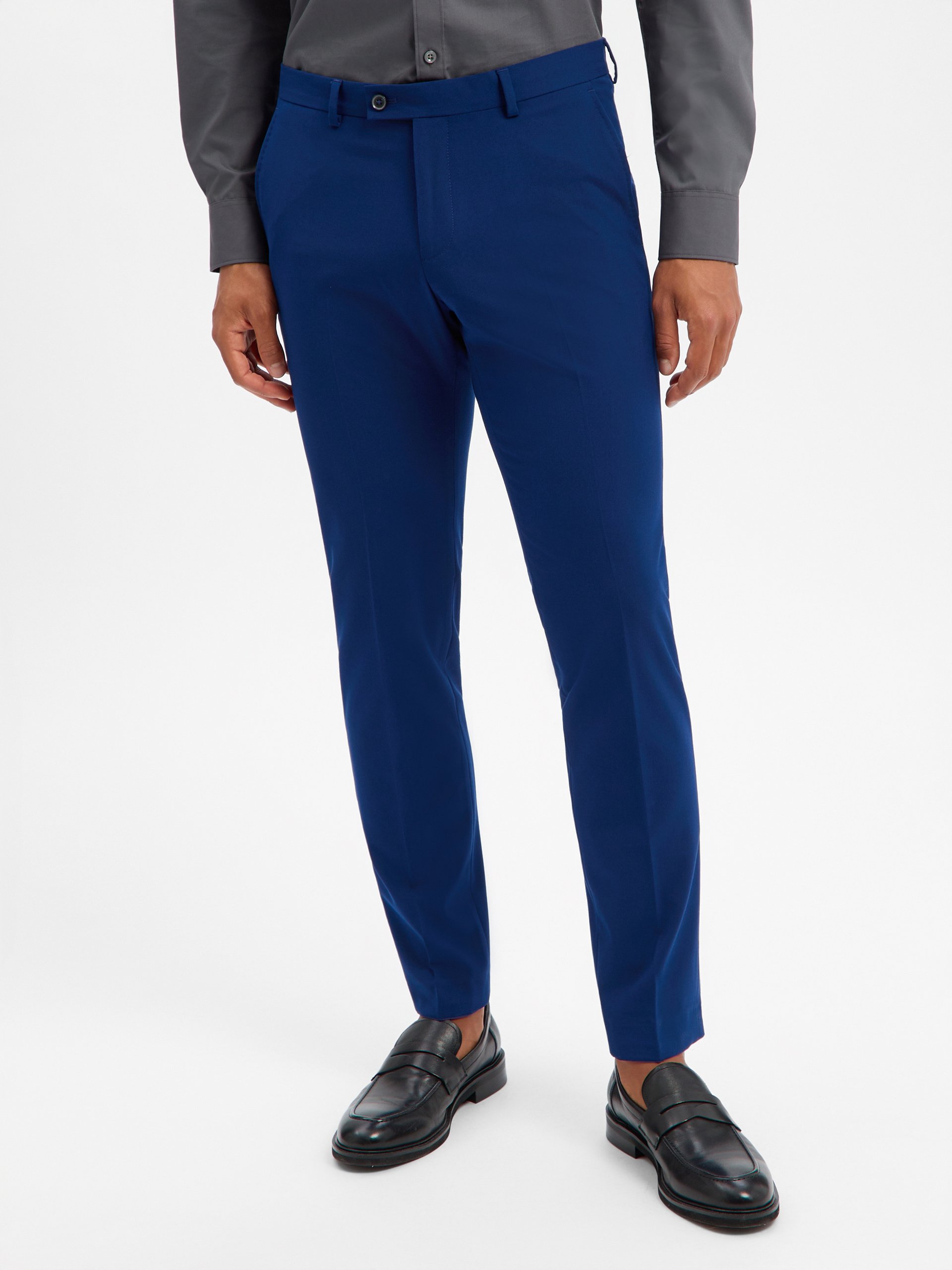 Finshley & Harding spodnie od garnituru modułowego Mężczyźni Slim Fit Sztuczne włókno niebieski