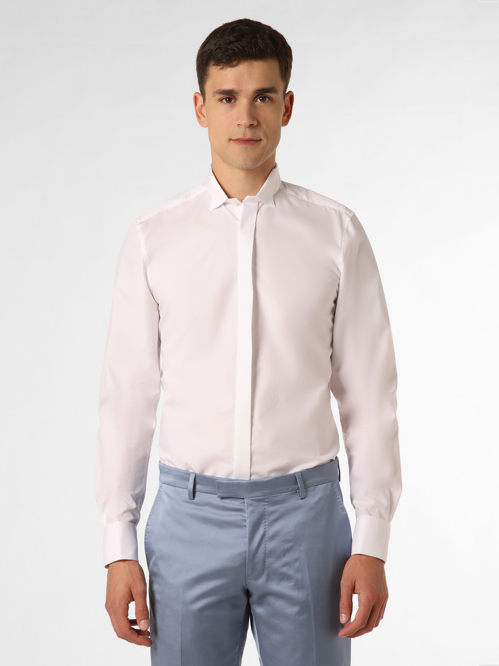 Finshley & Harding Koszula łatwa w prasowaniu z wywijanymi mankietami Mężczyźni Slim Fit Bawełna biały