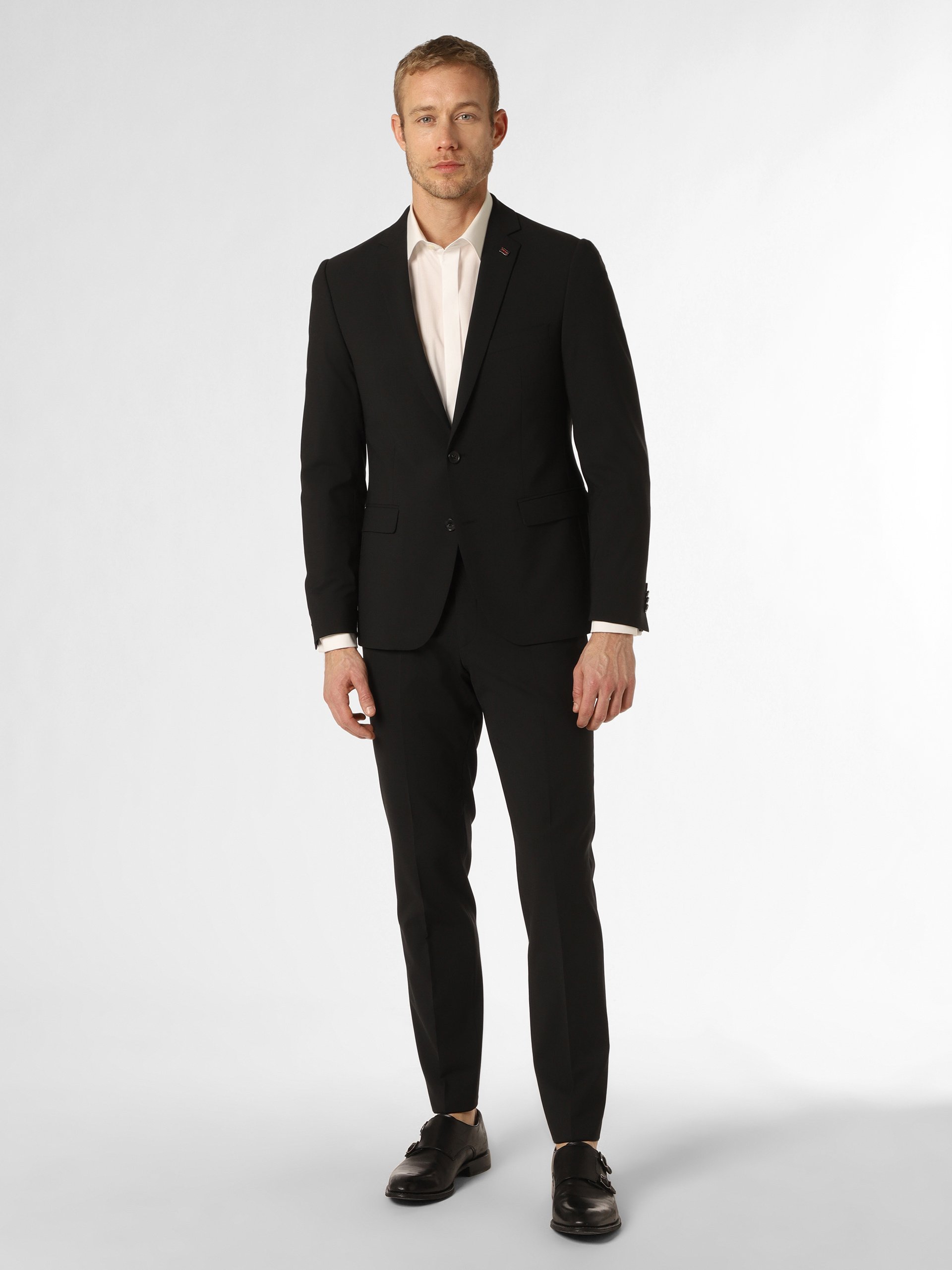 Finshley & Harding London garnitur Mężczyźni Slim Fit Sztuczne włókno czarny