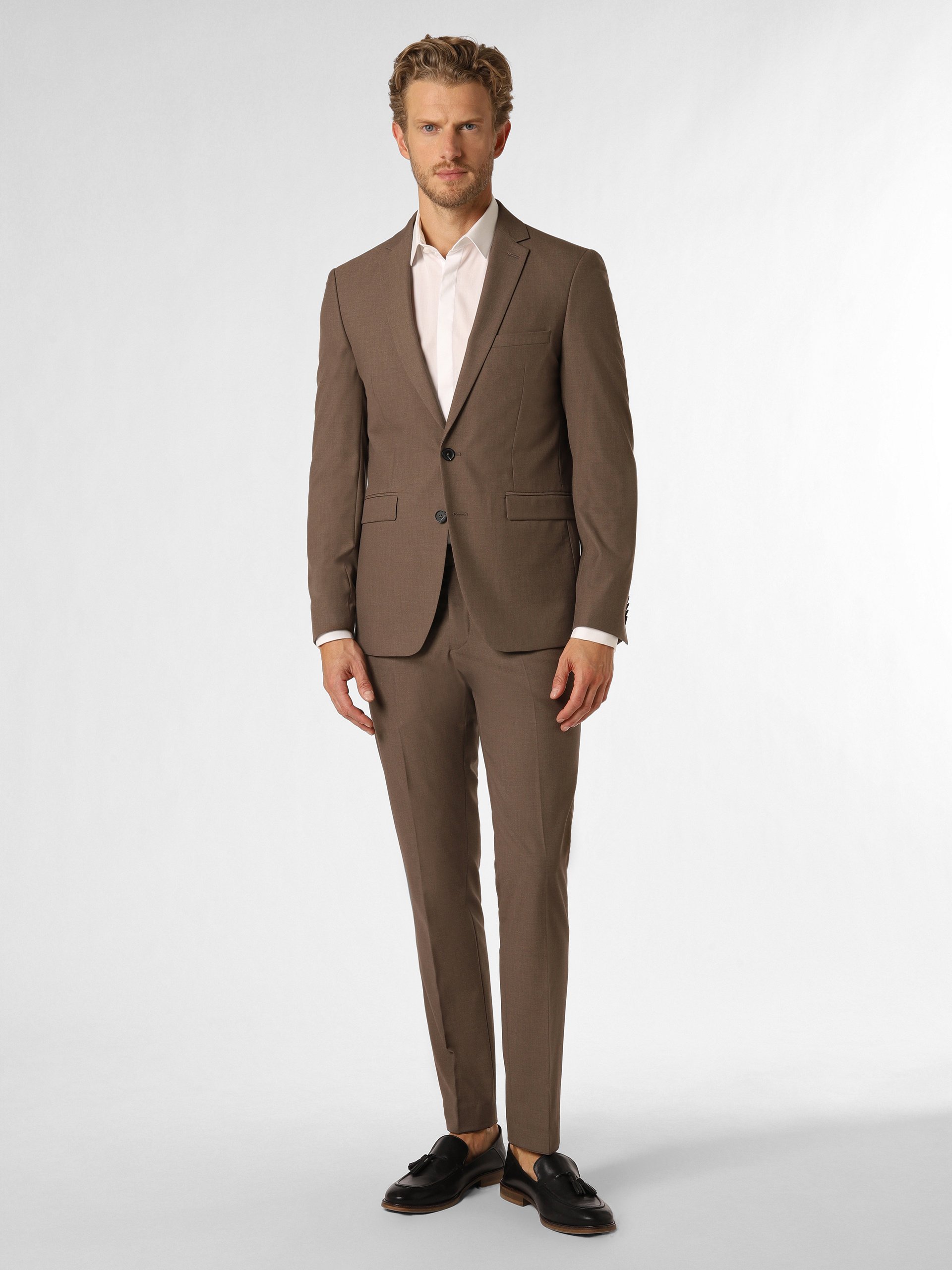 Finshley & Harding garnitur Mężczyźni Slim Fit brązowy