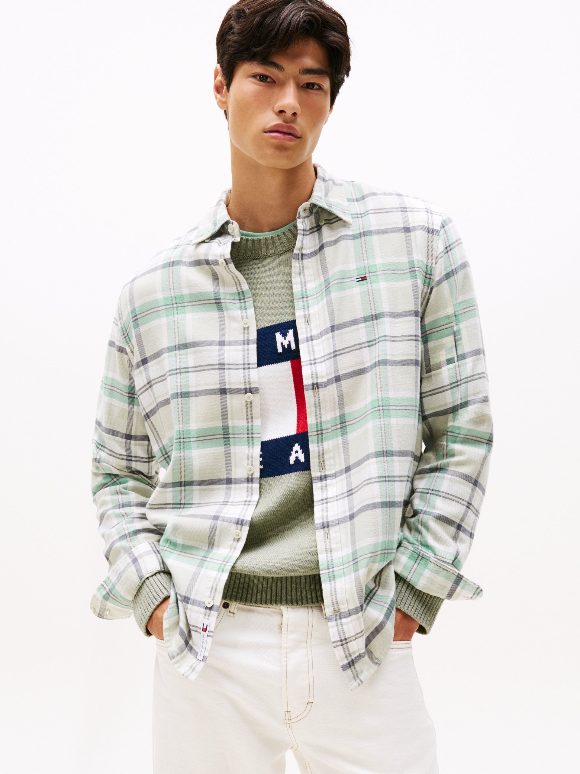 Tommy Jeans koszula casual Mężczyźni Regular Fit Bawełna zielony|szary|biały