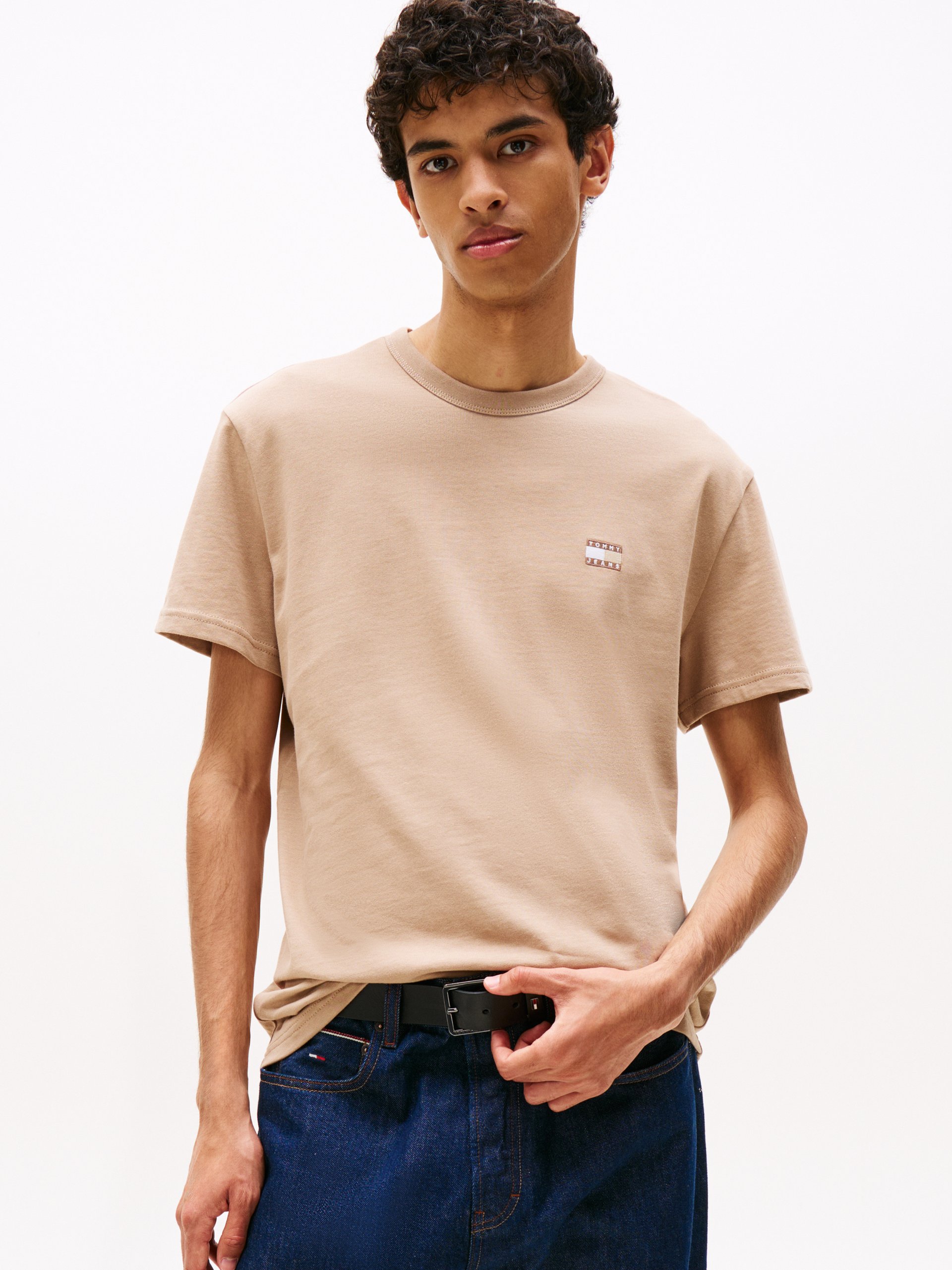 Tommy Jeans Koszulka Mężczyźni Bawełna beżowy
