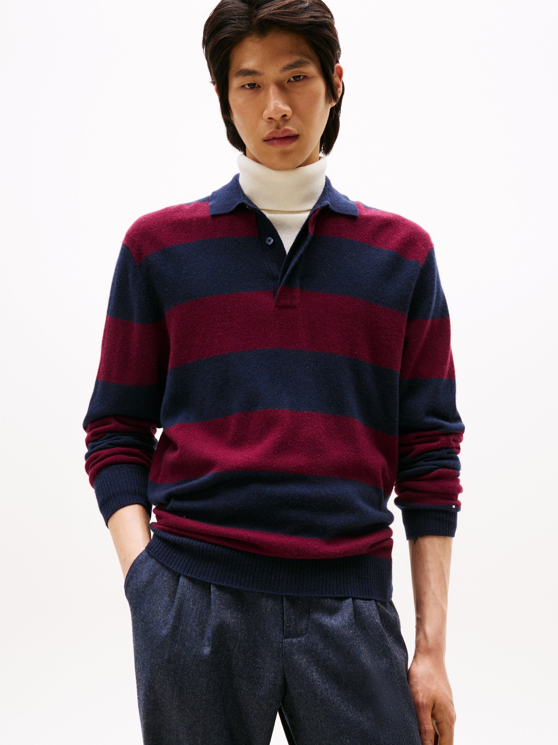 Tommy Hilfiger wełniany sweter z zawartością kaszmiru Mężczyźni Wełna niebieski|czerwony