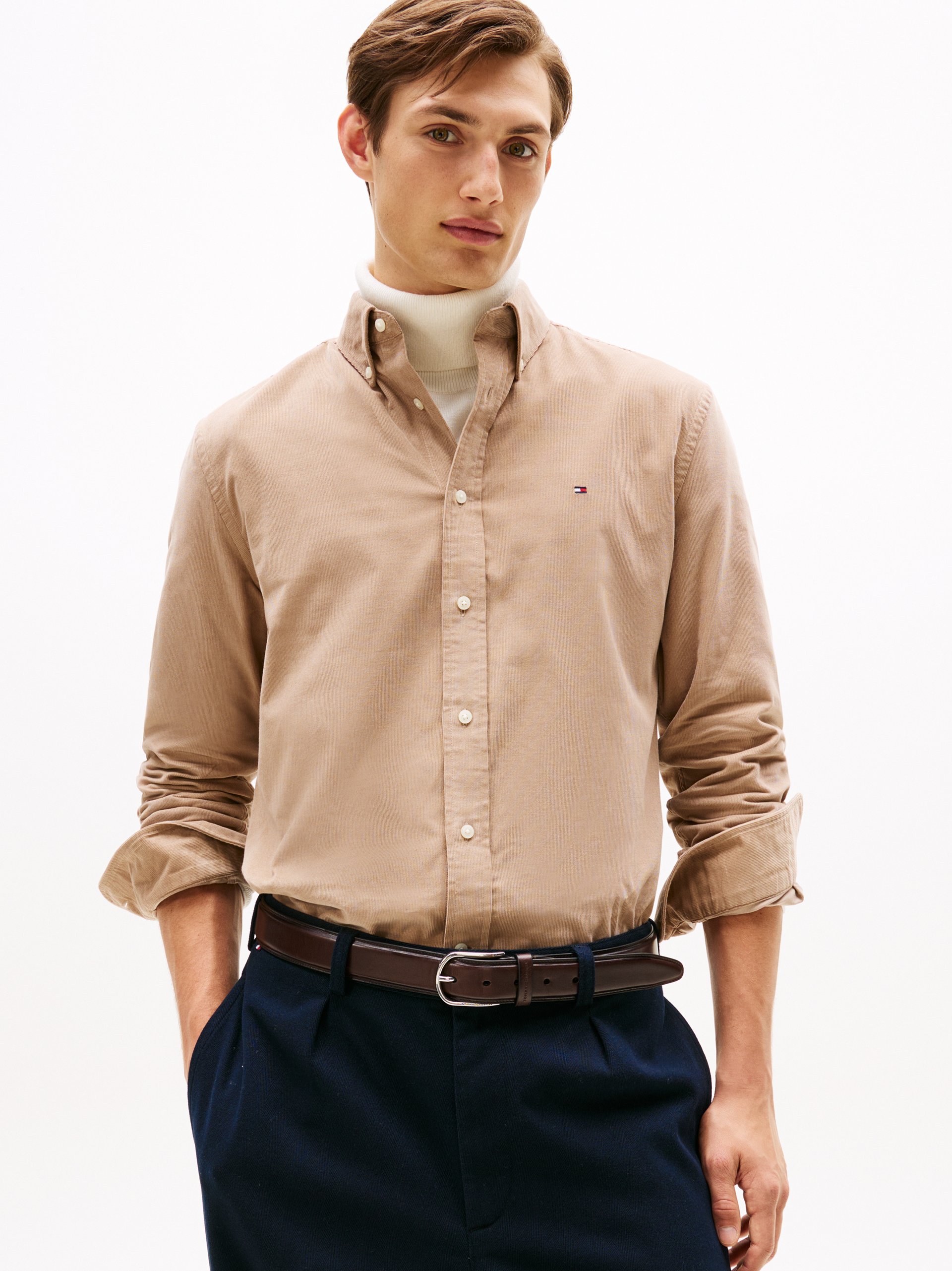 Tommy Hilfiger koszula sztruksowa Mężczyźni Regular Fit Bawełna brązowy|szary