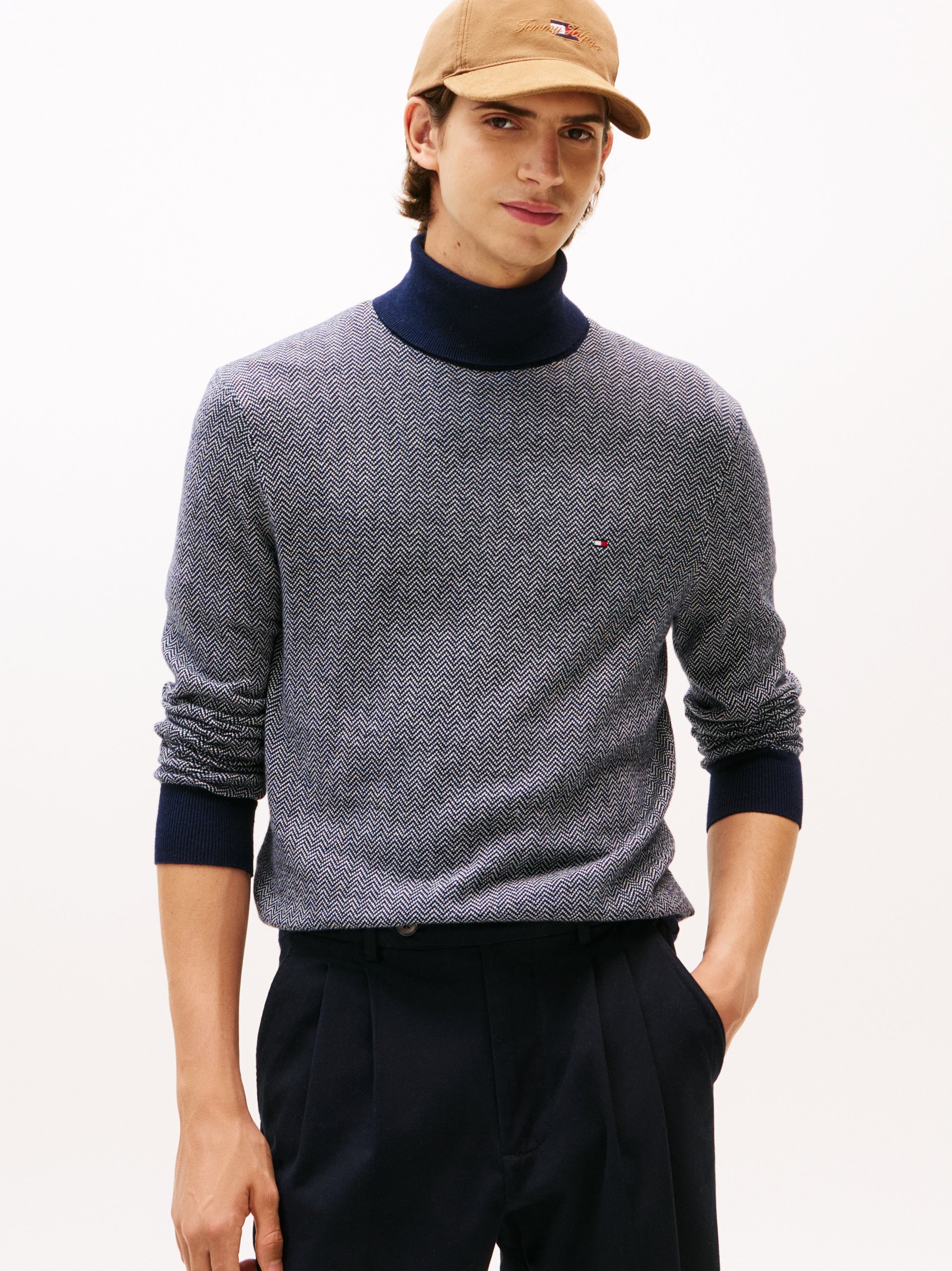 Tommy Hilfiger sweter z dzianiny z zawartością kaszmiru Mężczyźni niebieski|biały