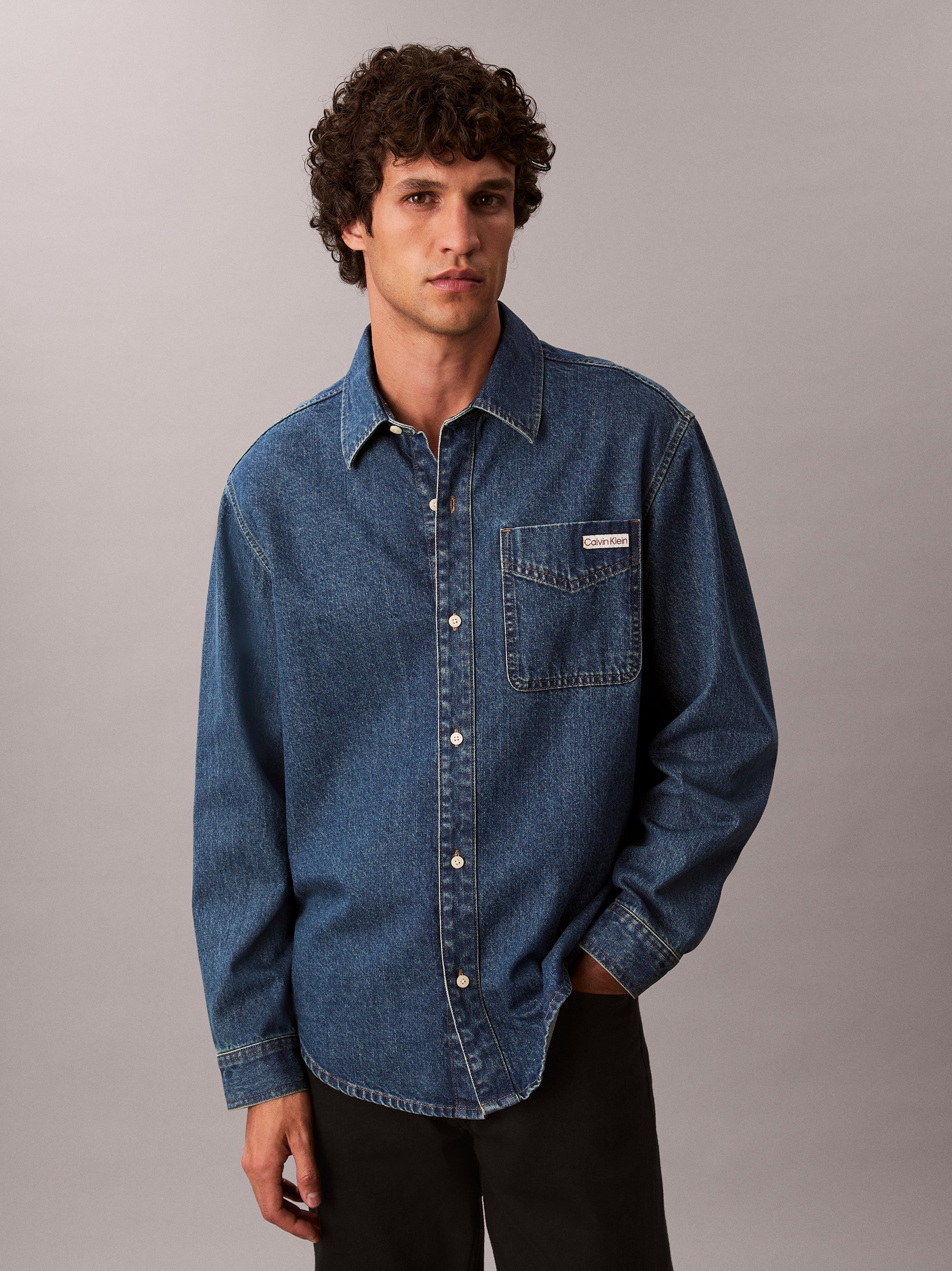 Calvin Klein Jeans koszula dżinsowa Mężczyźni Modern Fit Bawełna niebieski