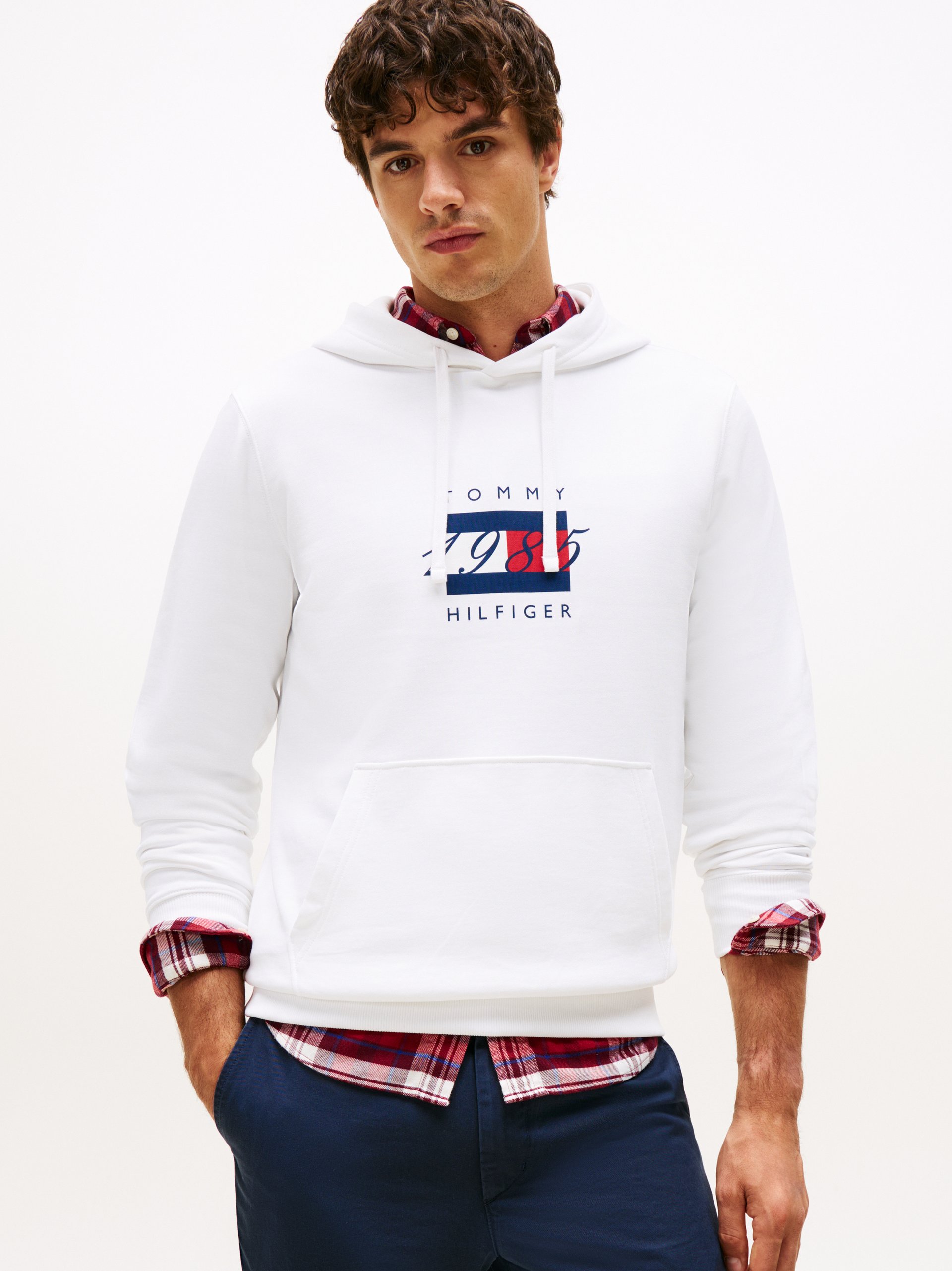 Tommy Hilfiger sweter z kapturem Mężczyźni Materiał dresowy biały