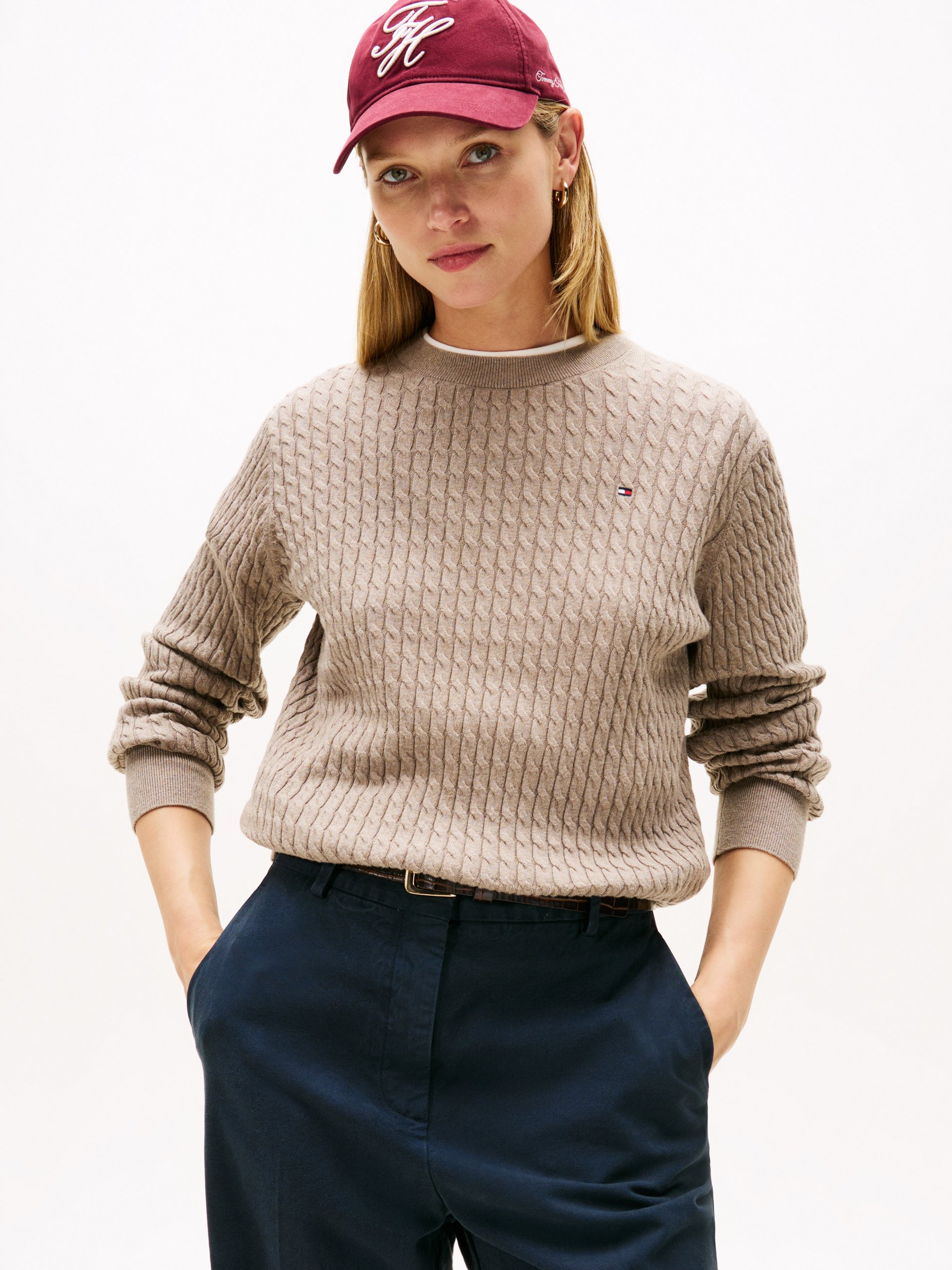 Tommy Hilfiger Sweter z dzianiny Kobiety Bawełna beżowy|brązowy