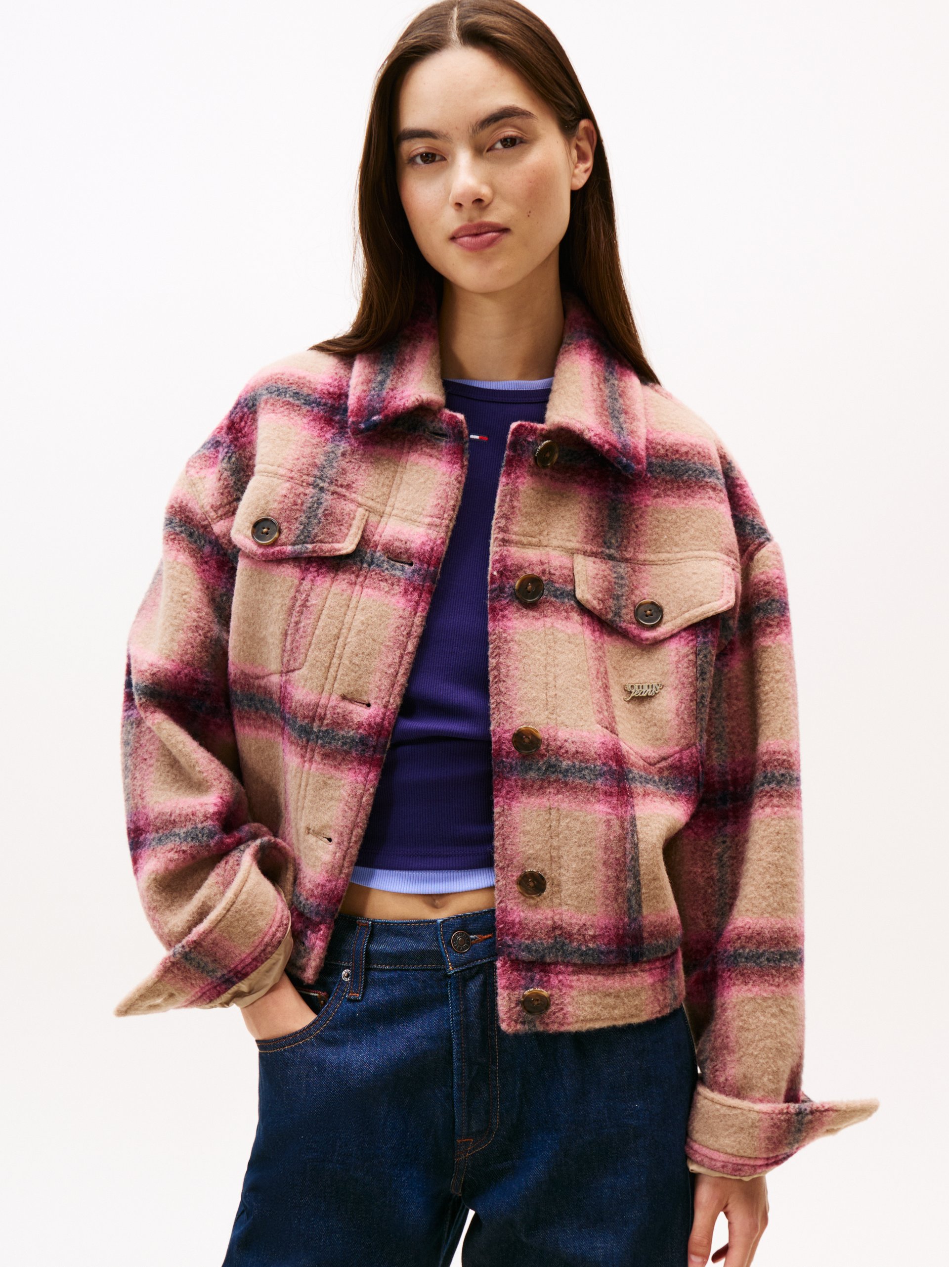 Tommy Jeans kurtka wełniana Kobiety Wełna lila|beżowy