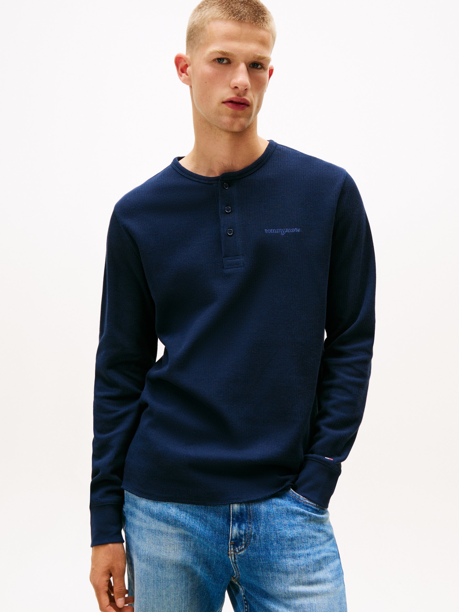 Tommy Jeans koszula z długim rękawem Mężczyźni Bawełna niebieski