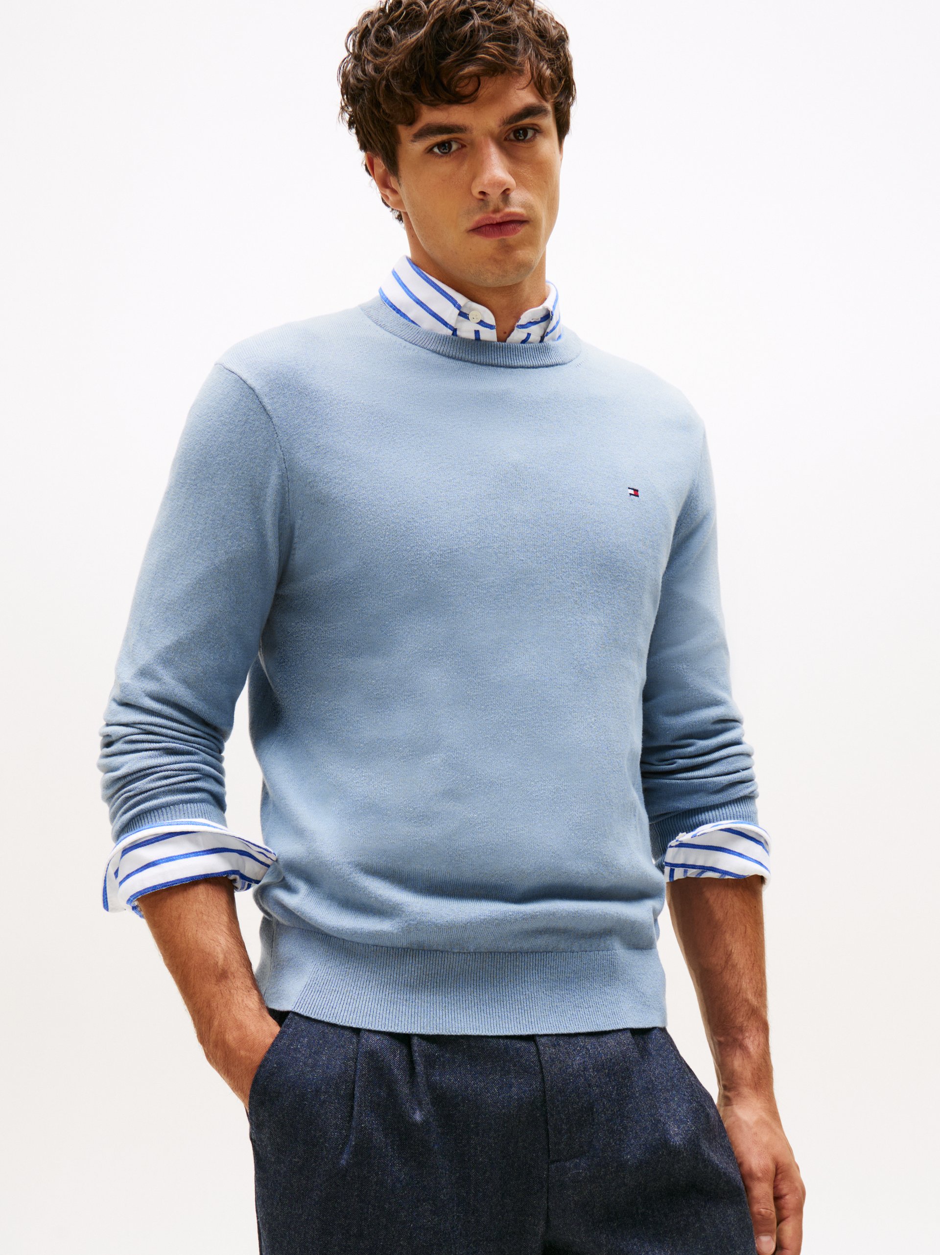 Tommy Hilfiger Sweter z dodatkiem kaszmiru Mężczyźni Bawełna niebieski