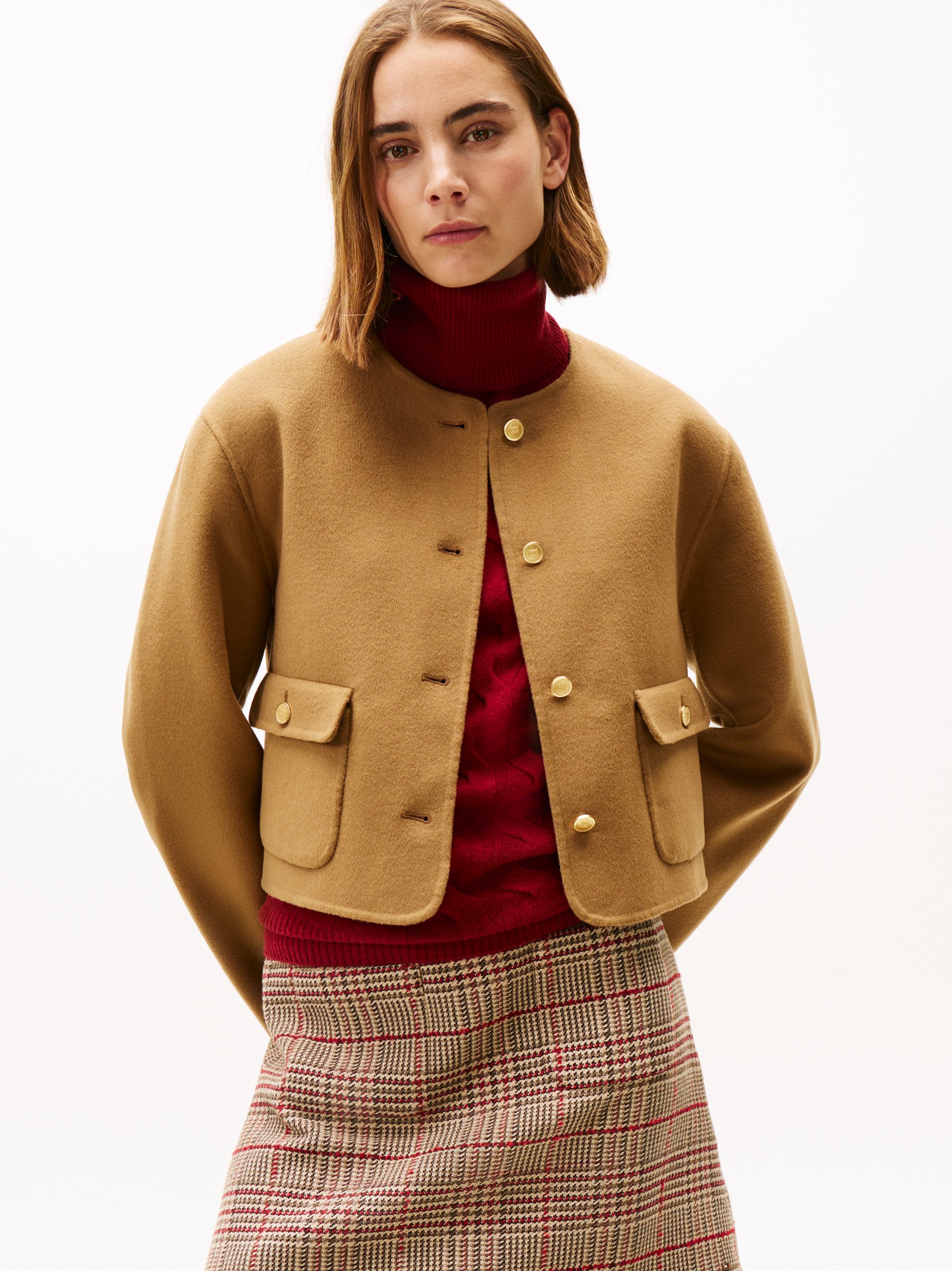 Tommy Hilfiger kurtka pudełkowa z zawartością wełny Kobiety brązowy