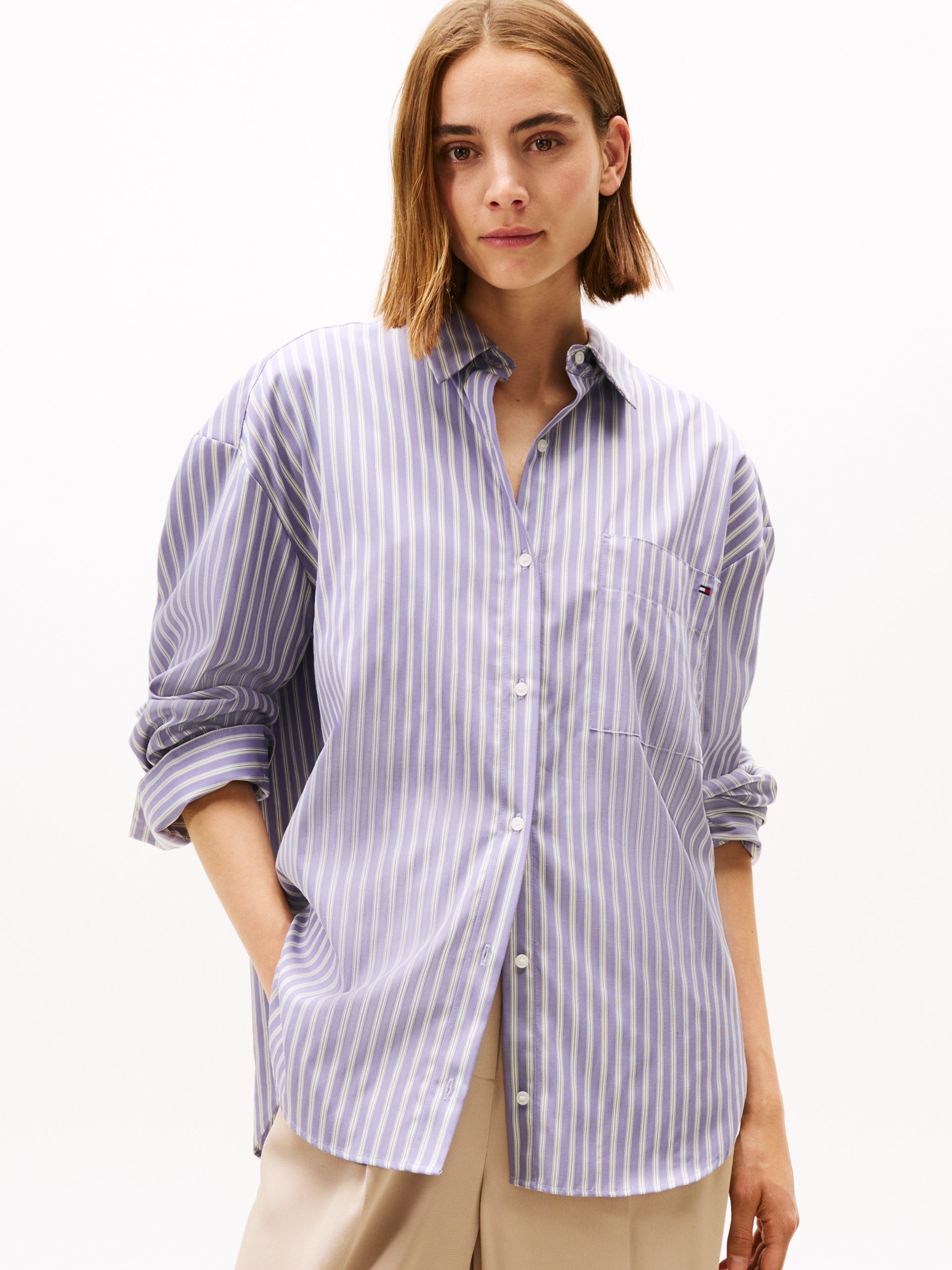 Tommy Hilfiger bluzka koszulowa Kobiety Bawełna lila|szary