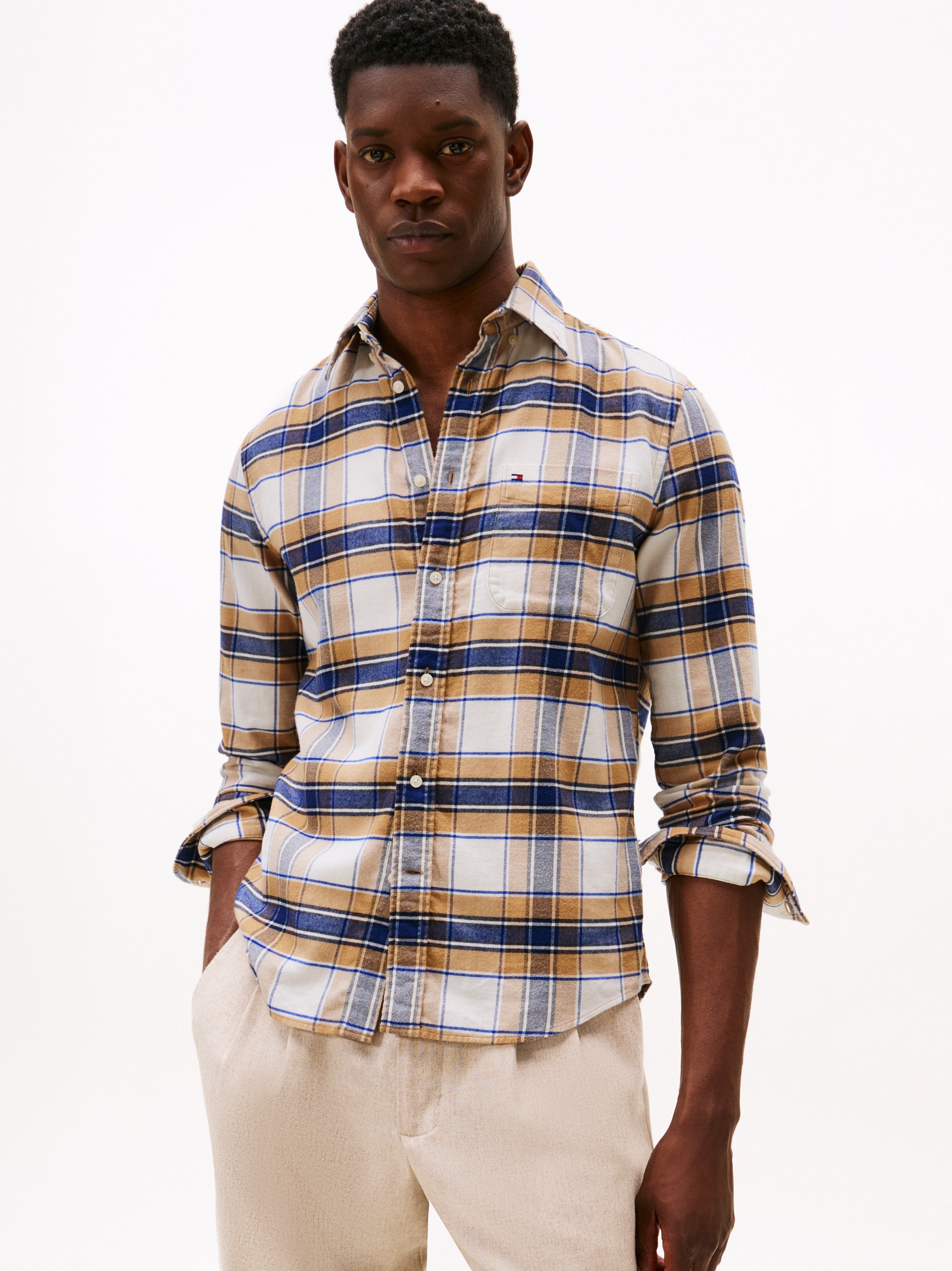Tommy Hilfiger koszula flanelowa Mężczyźni Regular Fit Bawełna beżowy|niebieski|biały